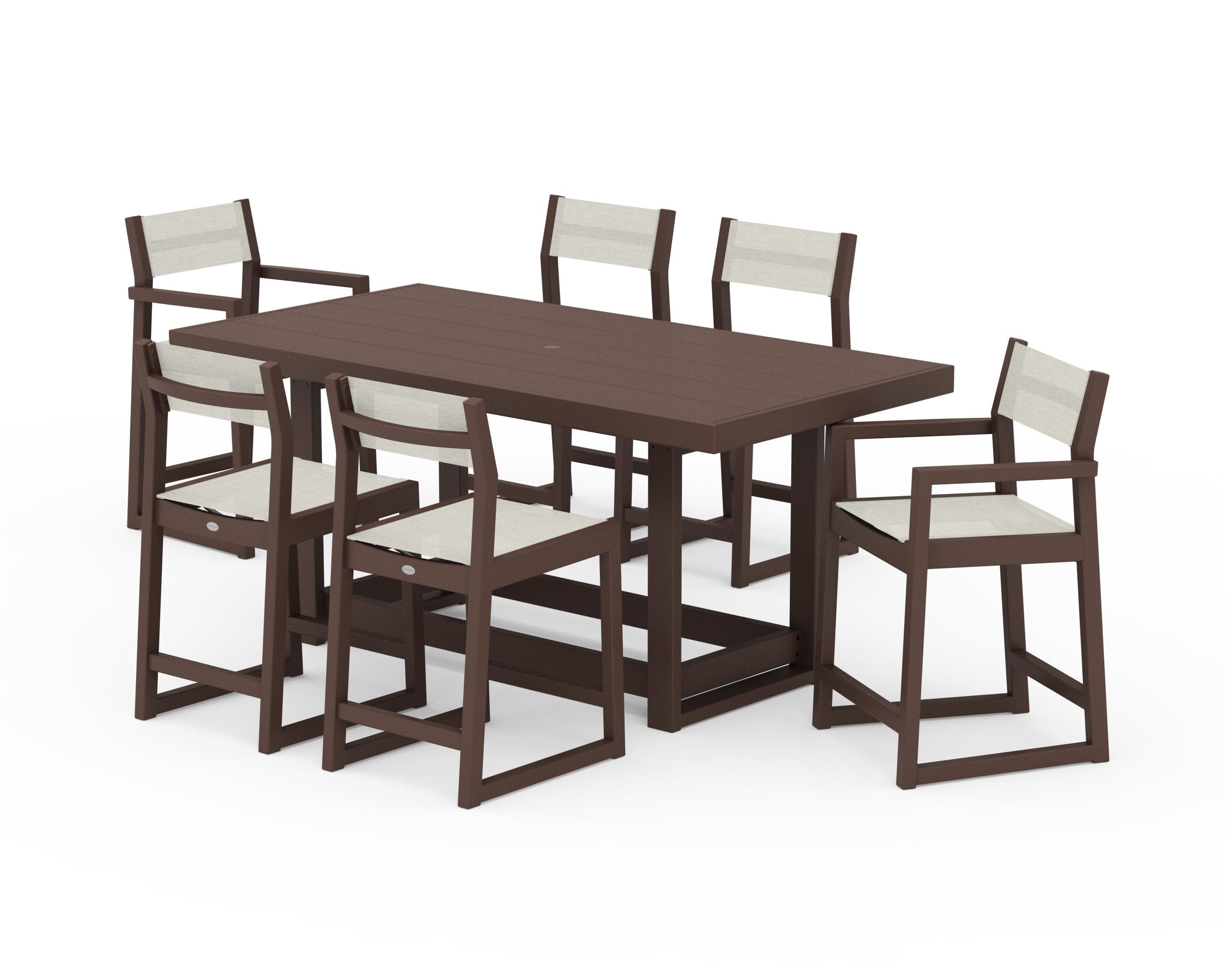 EDGE Sling 7-Piece Counter Table Set in Mahogany / Parchment Sling