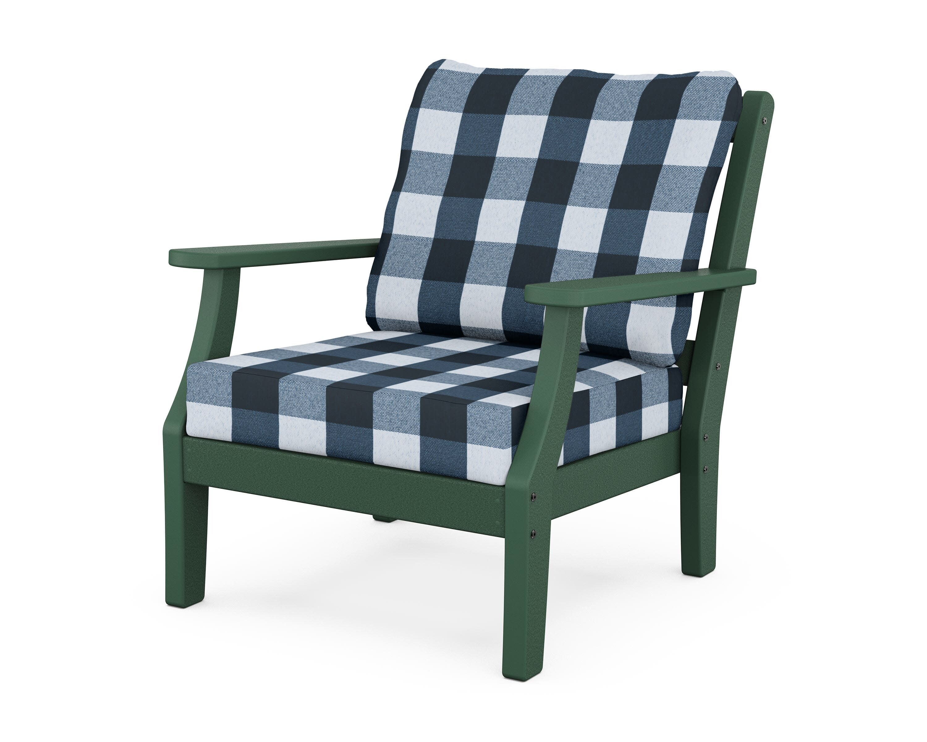 Chinoiserie Deep Seating Chair in Green / Buffalo Plaid Marine Indigo