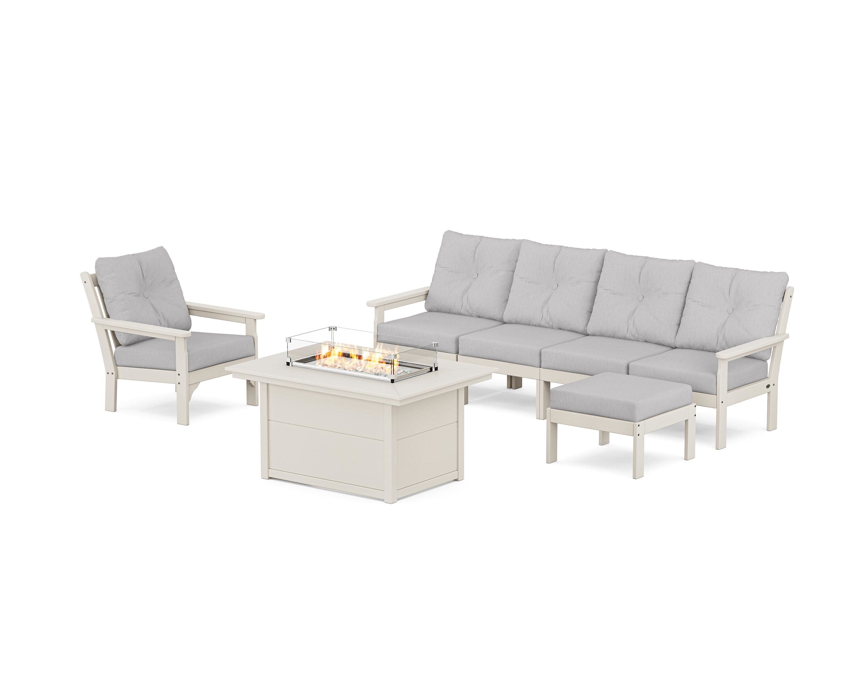 Vineyard Sectional Lounge and Fire Pit Set in Sand / Granite