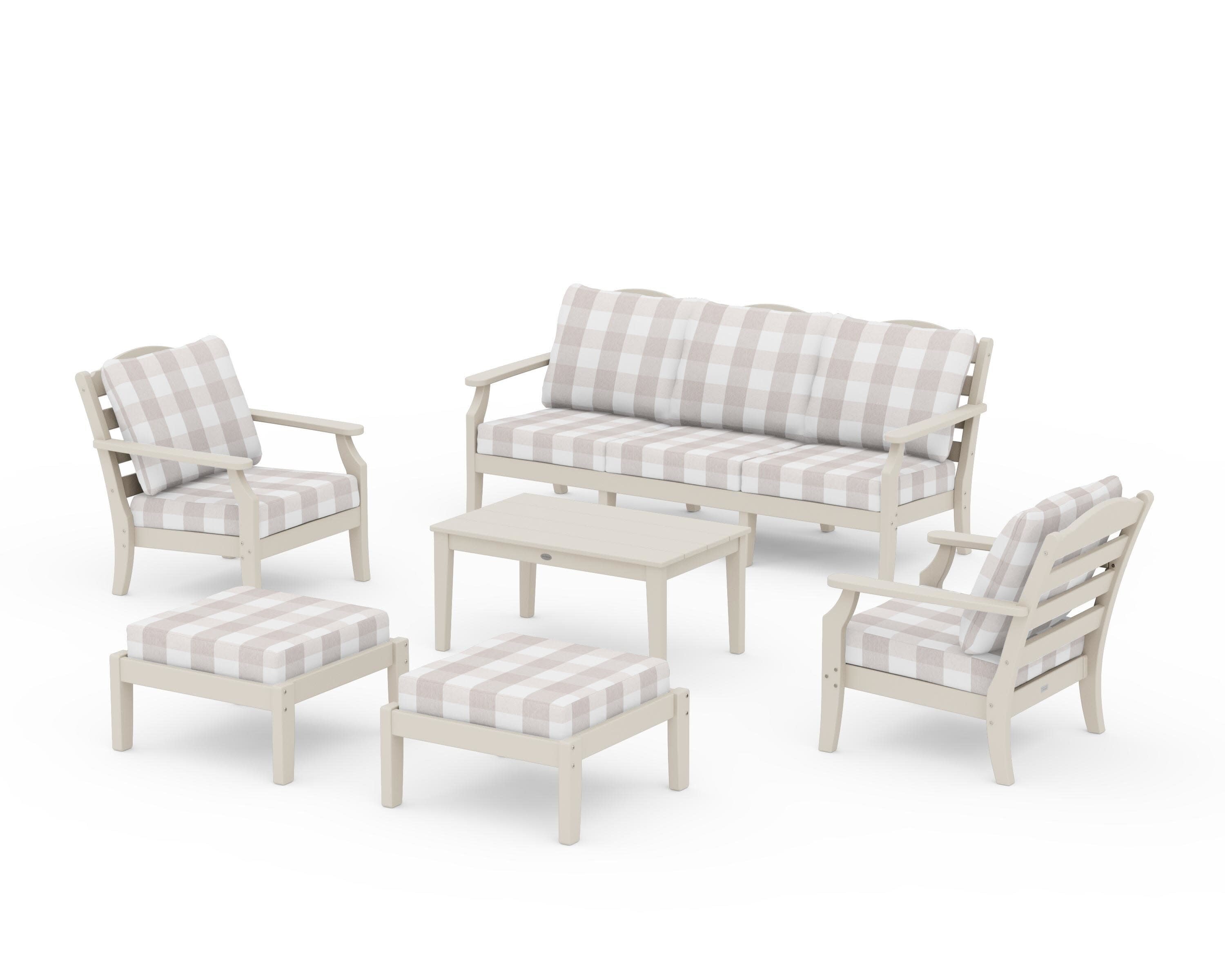 Savannah 6-Piece Lounge Sofa Set in Sand / Buffalo Plaid Dune Burlap