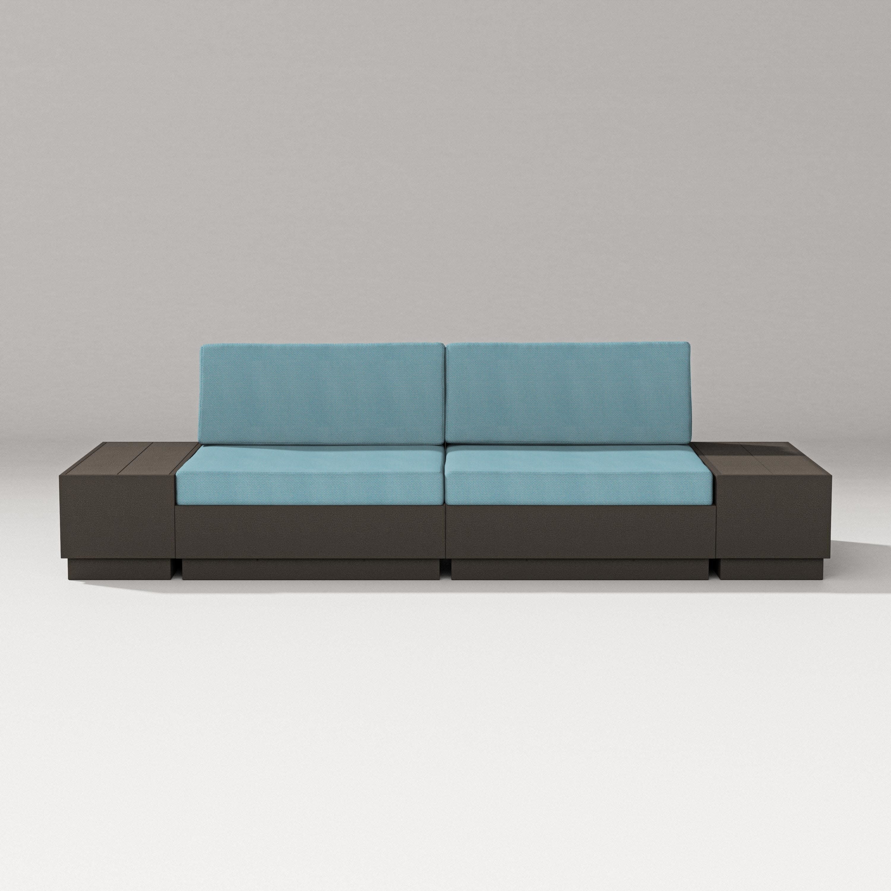 Elevate 4-Piece Loveseat Sectional in Vintage Coffee / Lattice Sky Blue