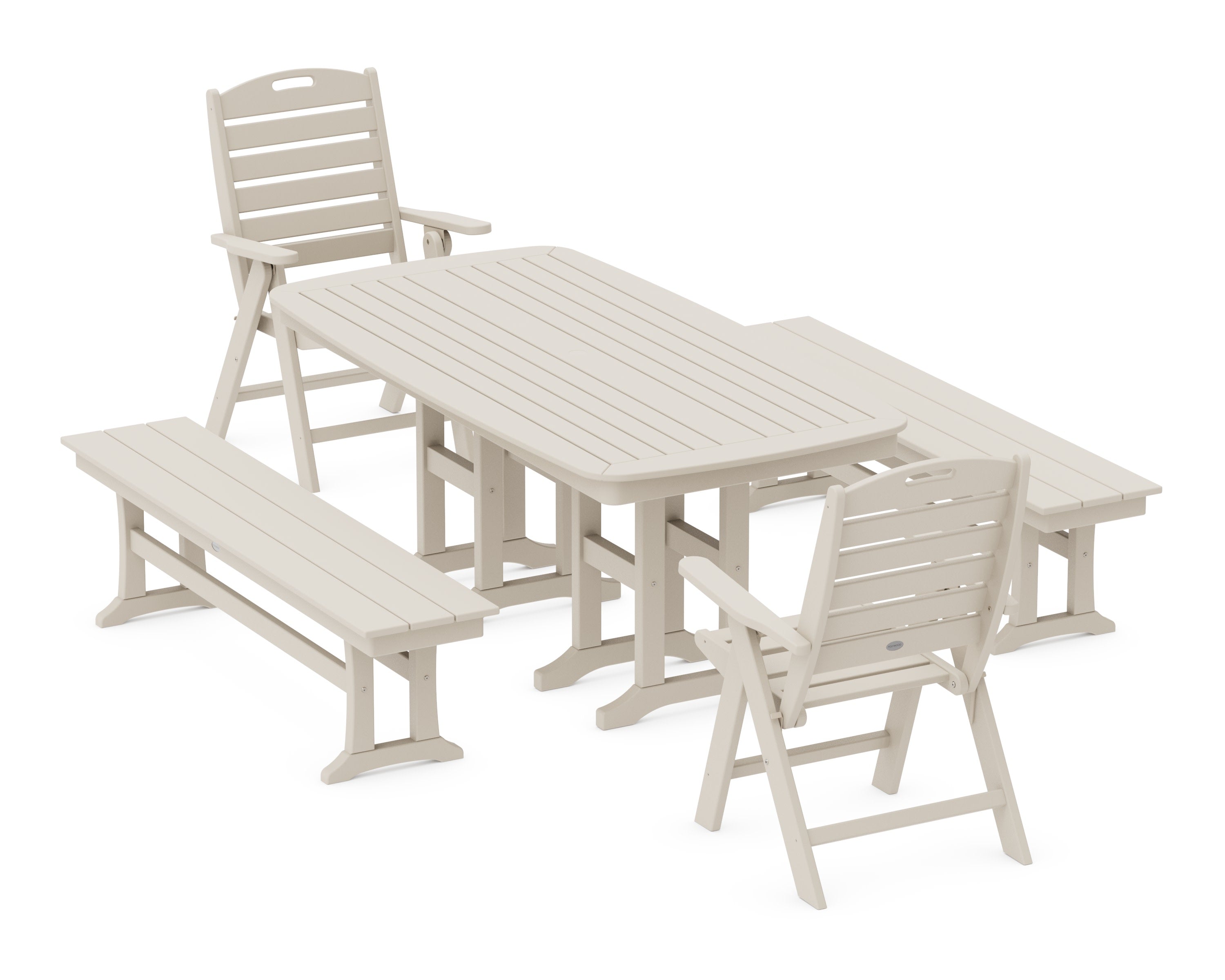 Nautical Highback 5-Piece Dining Set with Benches in Sand