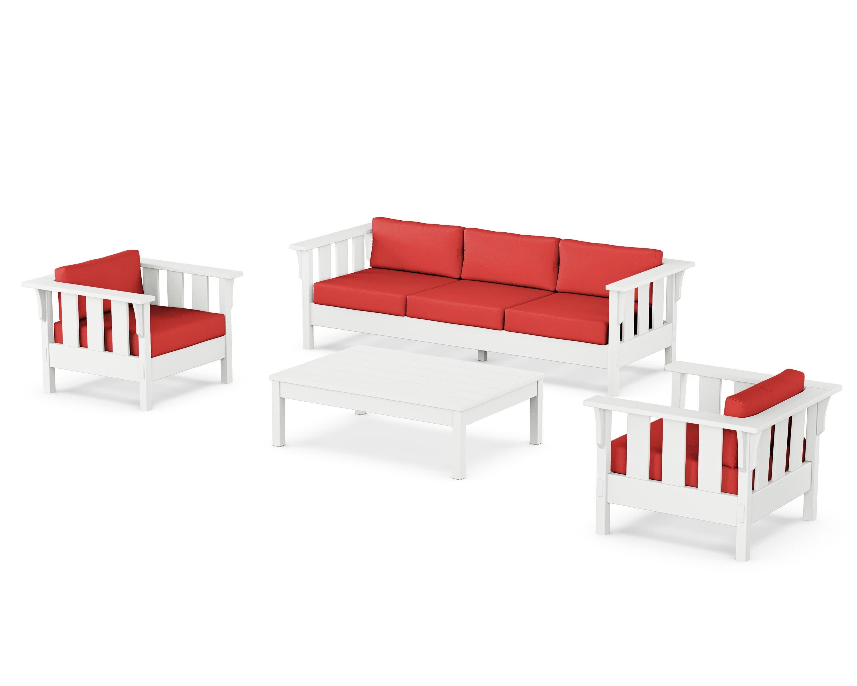 Acadia 4-Piece Deep Seating Set with Sofa in White / Crimson Linen