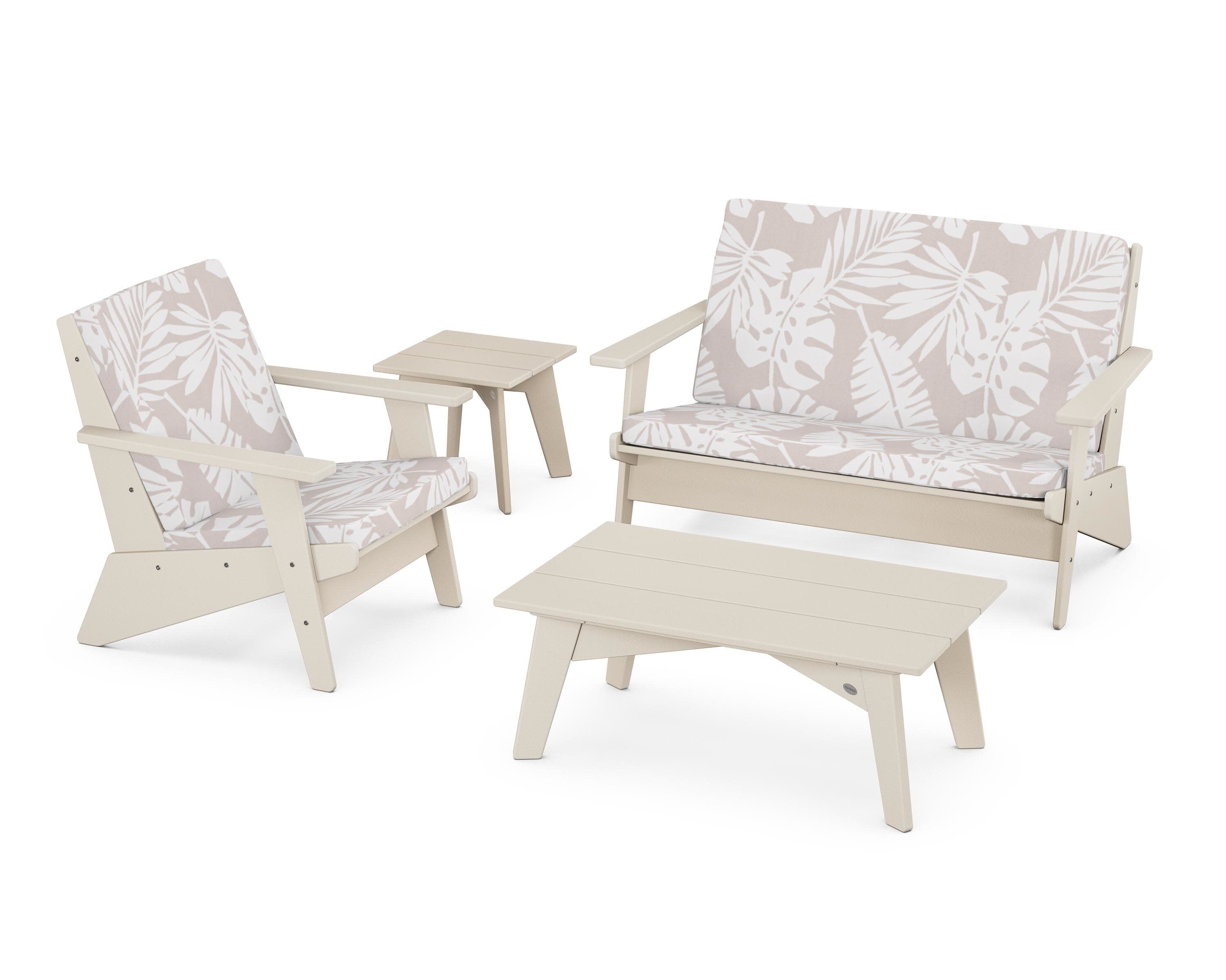 Riviera Modern Lounge 4-Piece Set in Sand / Leaf Dune Burlap