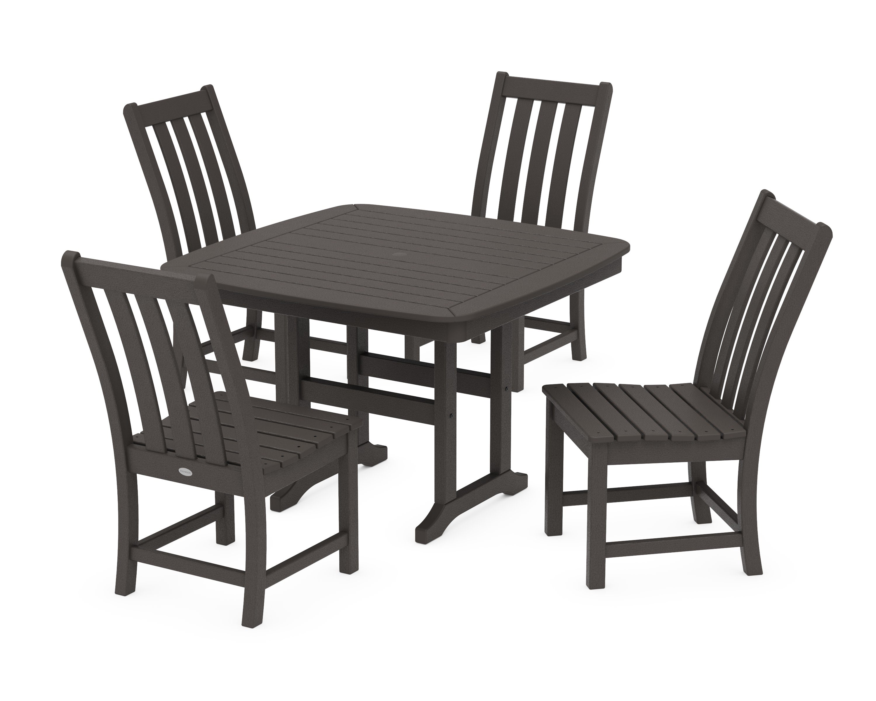 Vineyard Side Chair 5-Piece Dining Set with Trestle Legs in Vintage Coffee