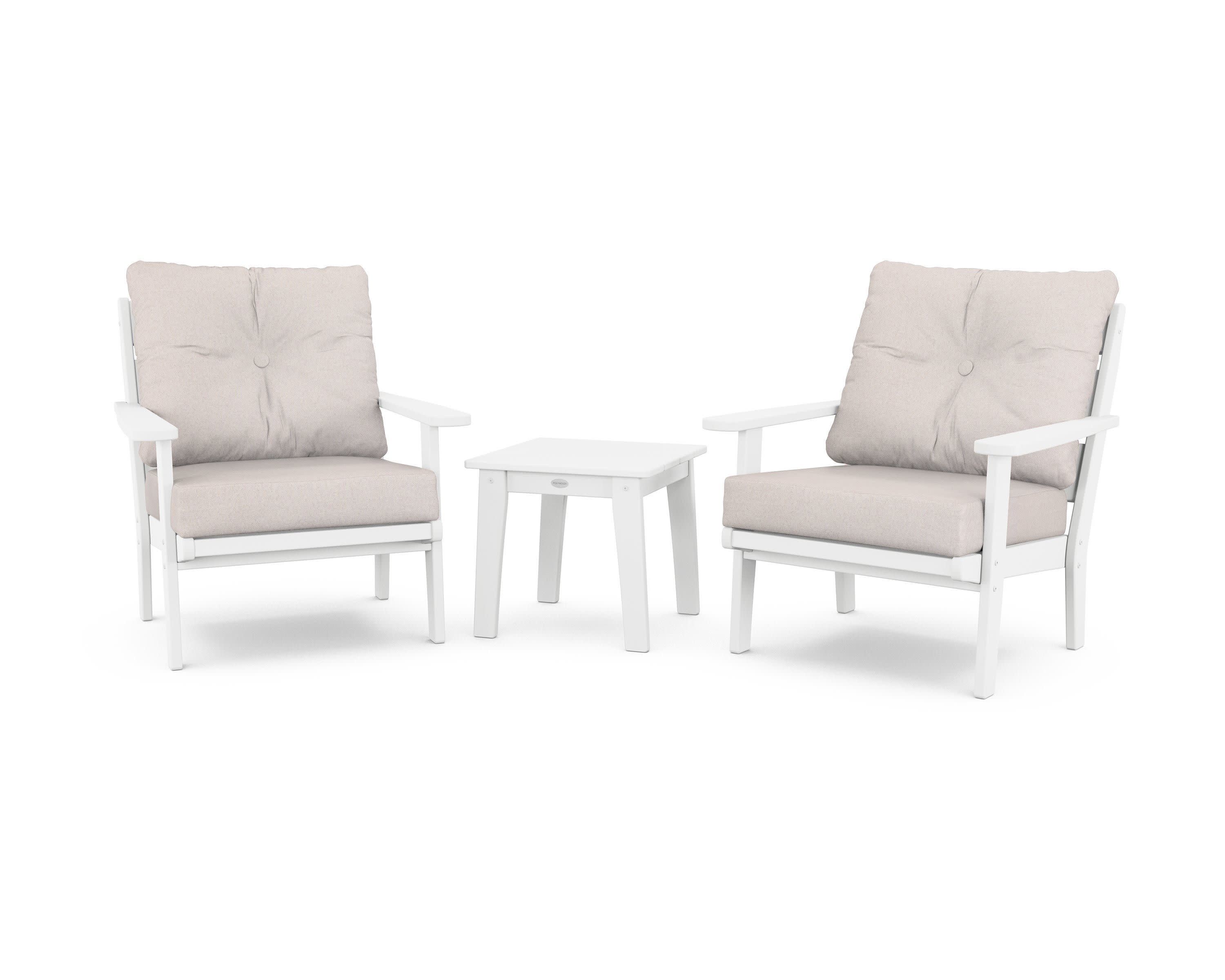 Lakeside 3-Piece Deep Seating Chair Set in White / Dune Burlap