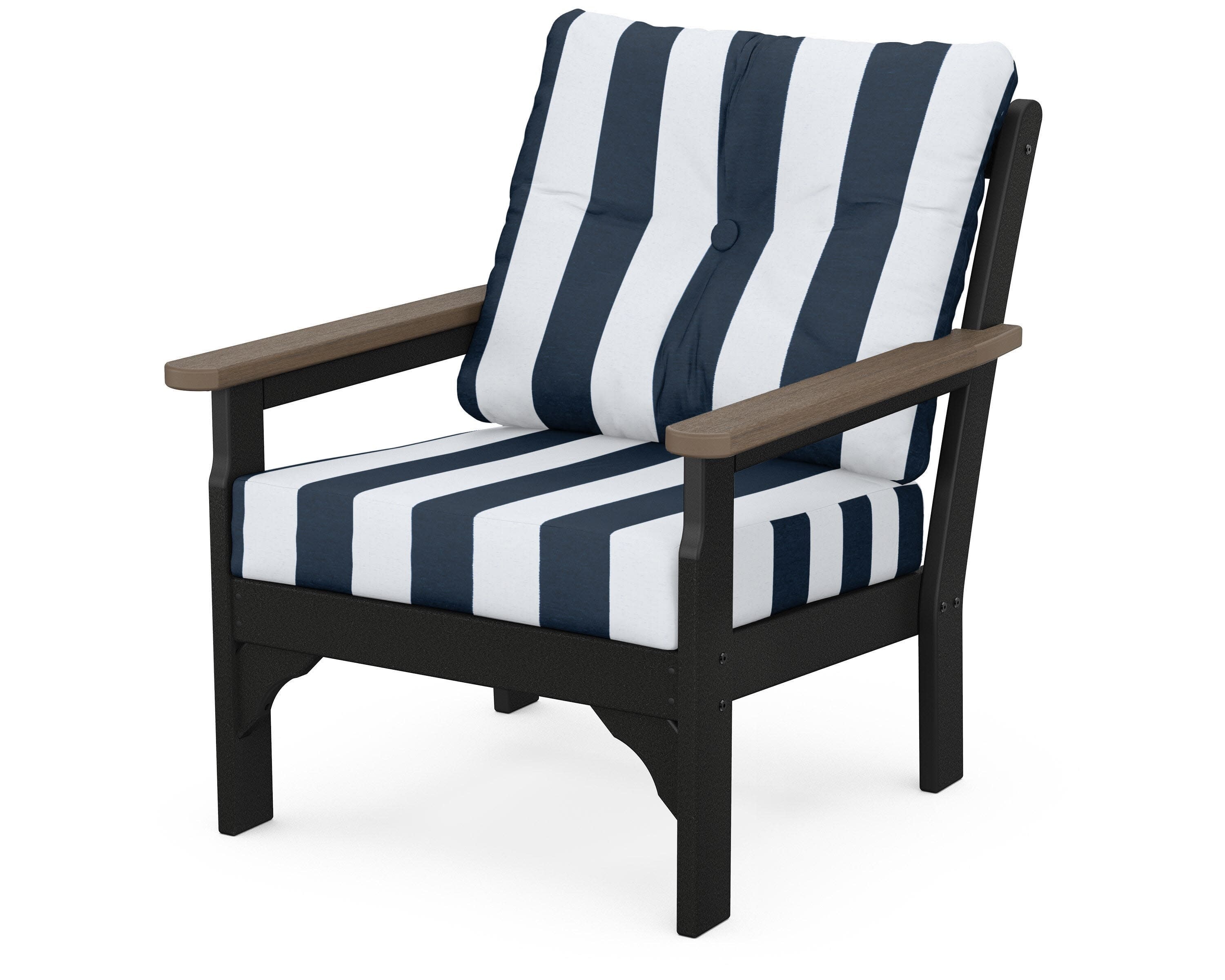 Vineyard Deep Seating Chair in White / Kona / Cabana Stripe Marine Indigo