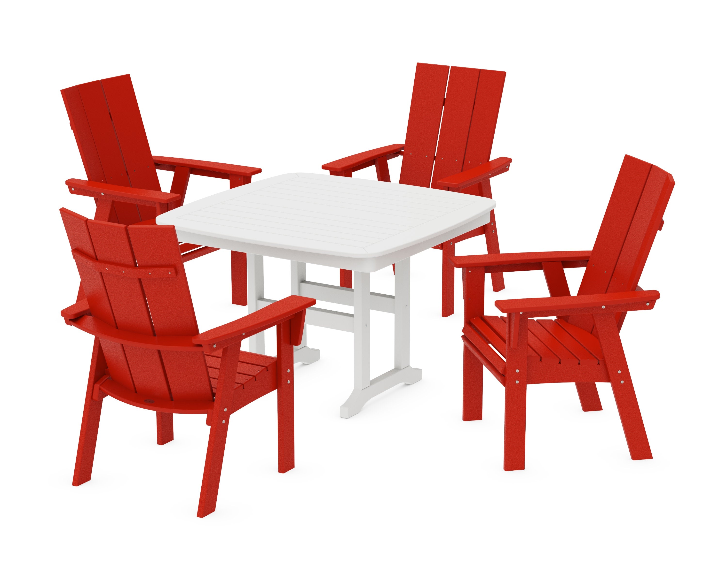 Modern Curveback Adirondack 5-Piece Dining Set in Sunset Red / White