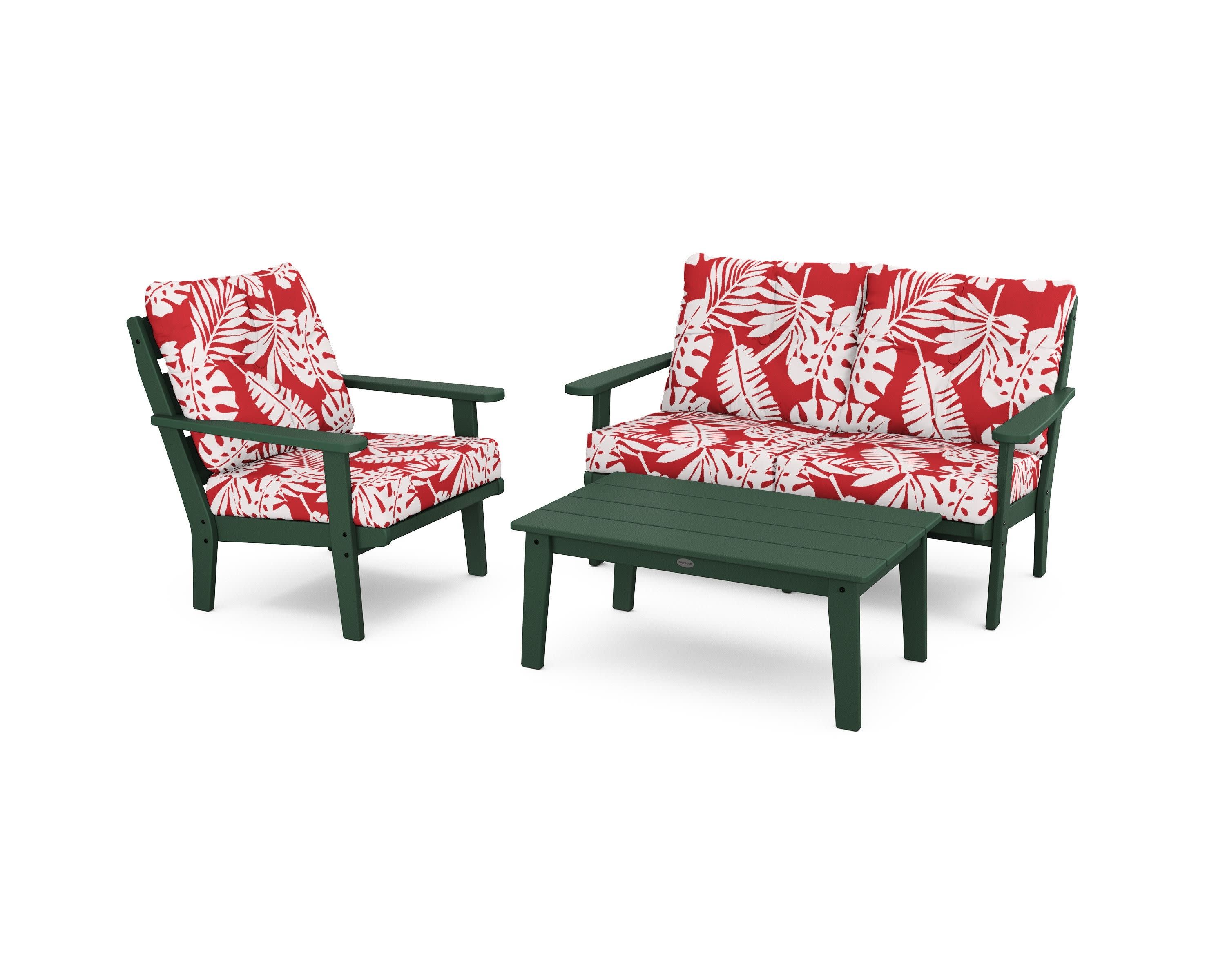 Lakeside 3-Piece Deep Seating Set in Green / Leaf Crimson