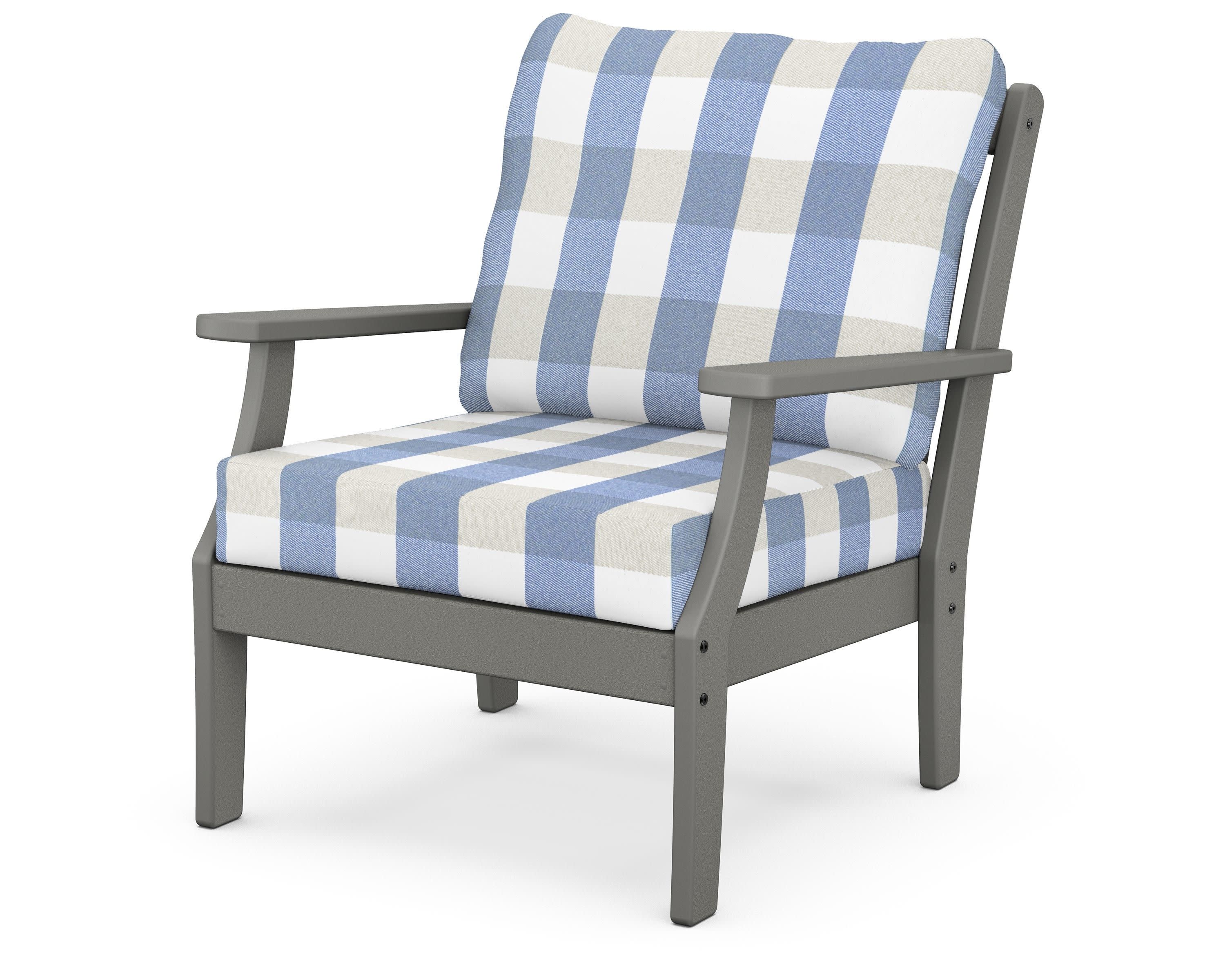 Braxton Deep Seating Chair in Slate Grey / Buffalo Plaid Sky Blue