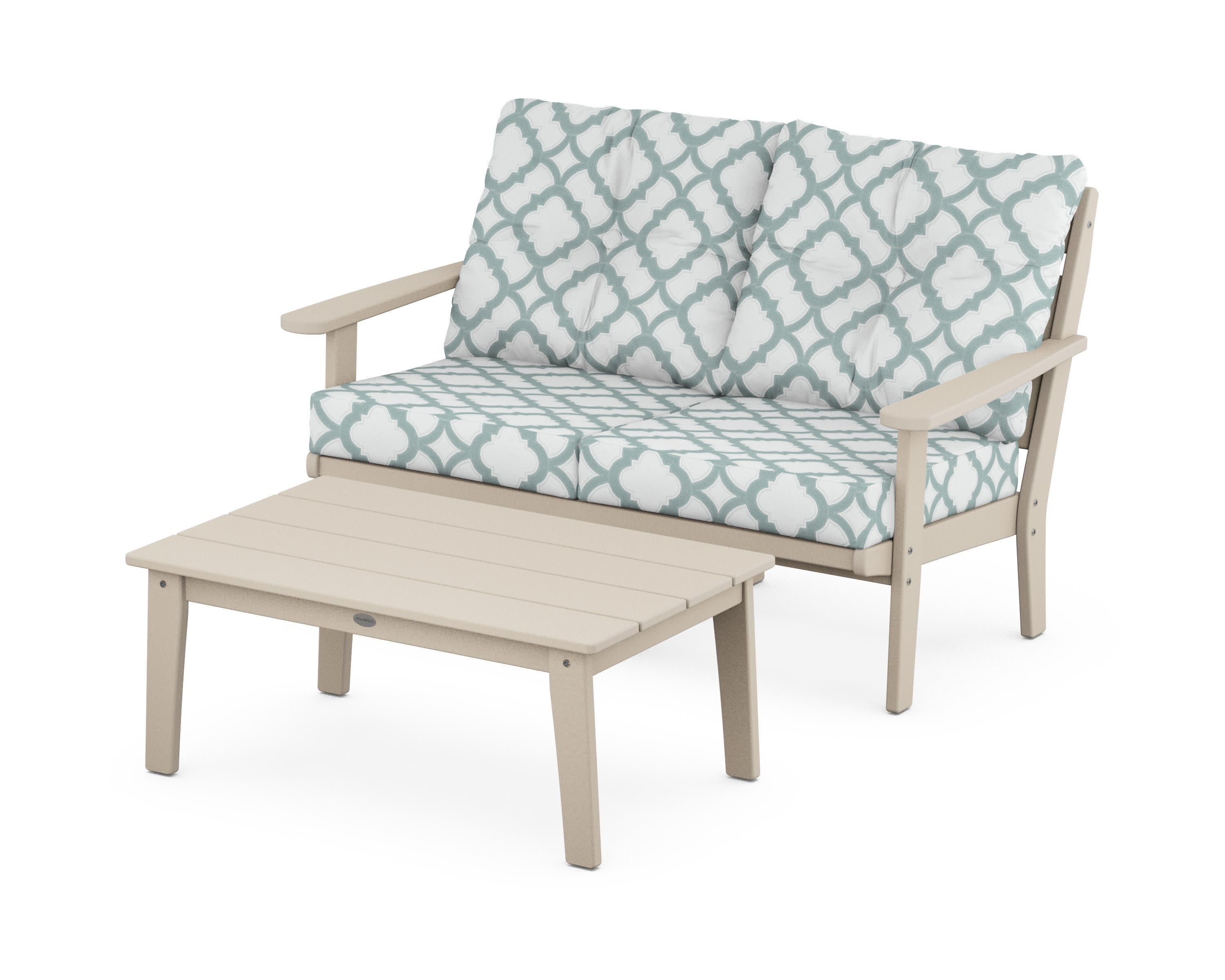 Lakeside 2-Piece Lounge Loveseat Set in Sand / Trellis Glacier Spa