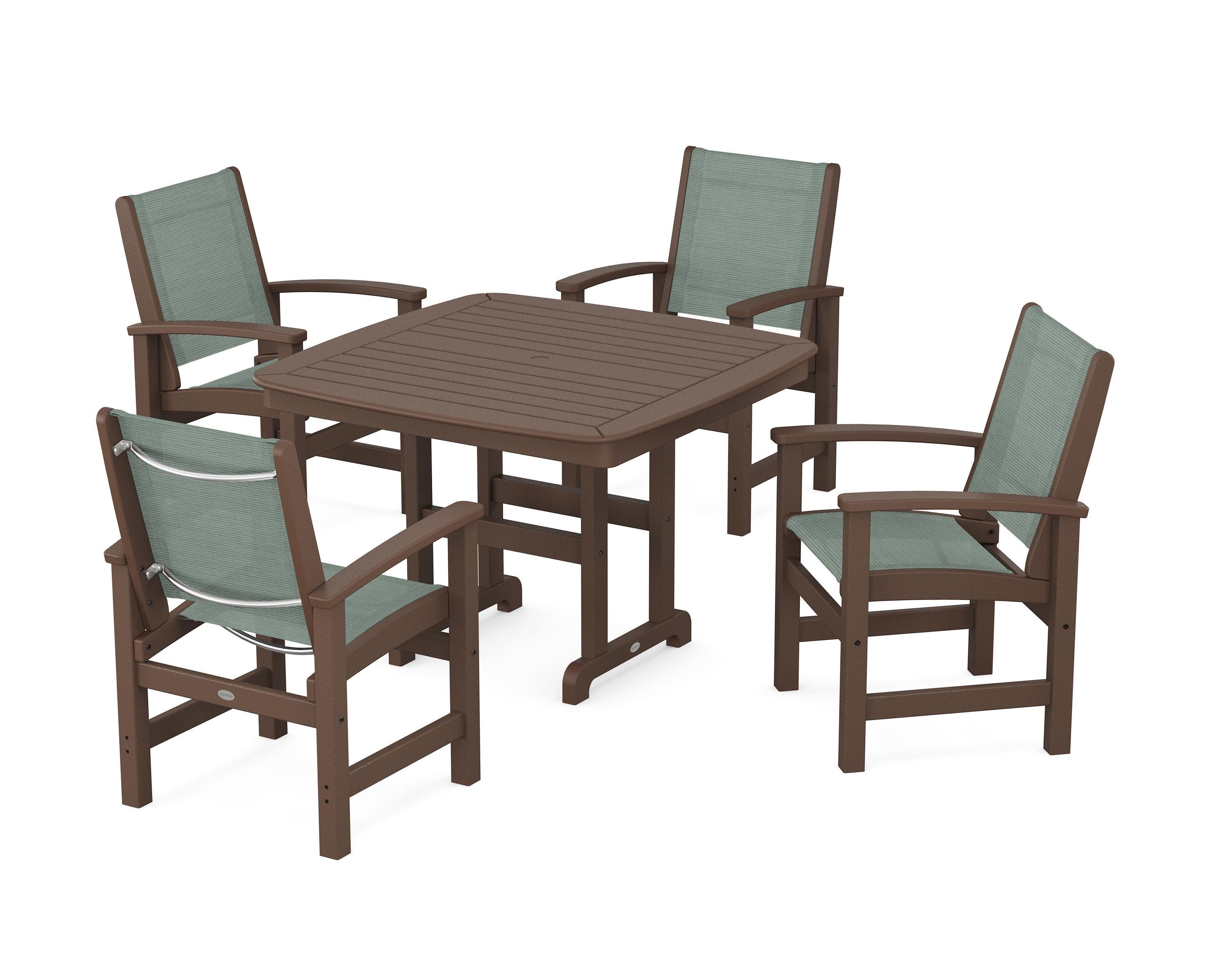 Coastal 5-Piece Dining Set in Mahogany / Dupioni Sea Mist Sling