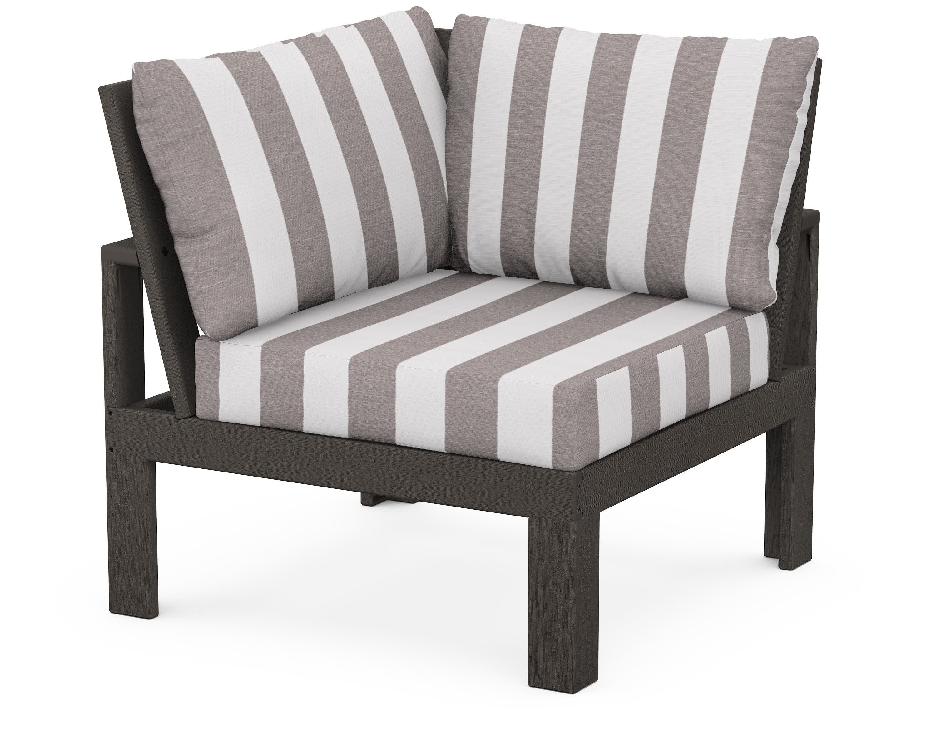 Modular Corner Chair in Vintage Coffee / Cabana Stripe Grey Mist