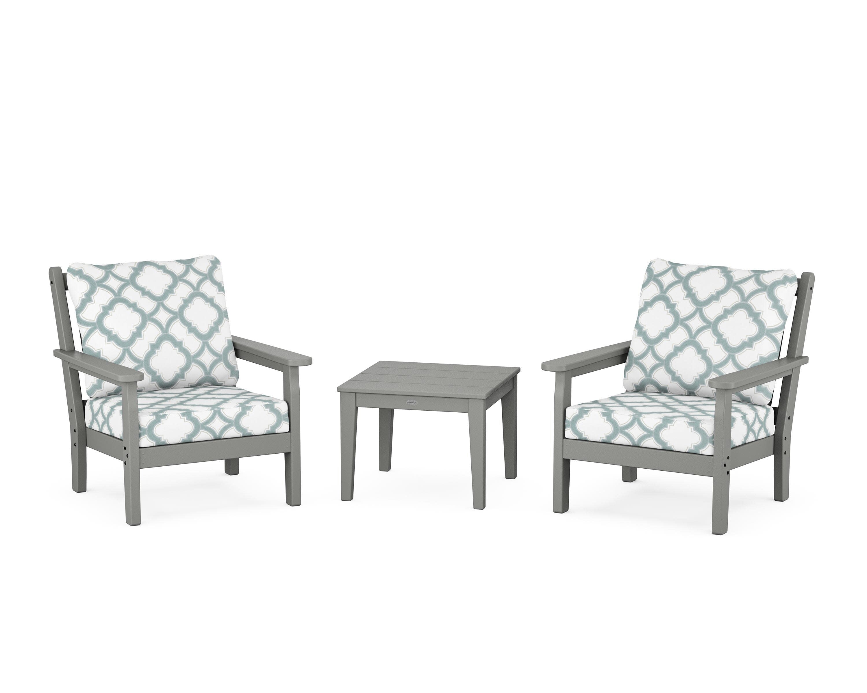 Chippendale 3-Piece Deep Seating Set in Slate Grey / Trellis Glacier Spa