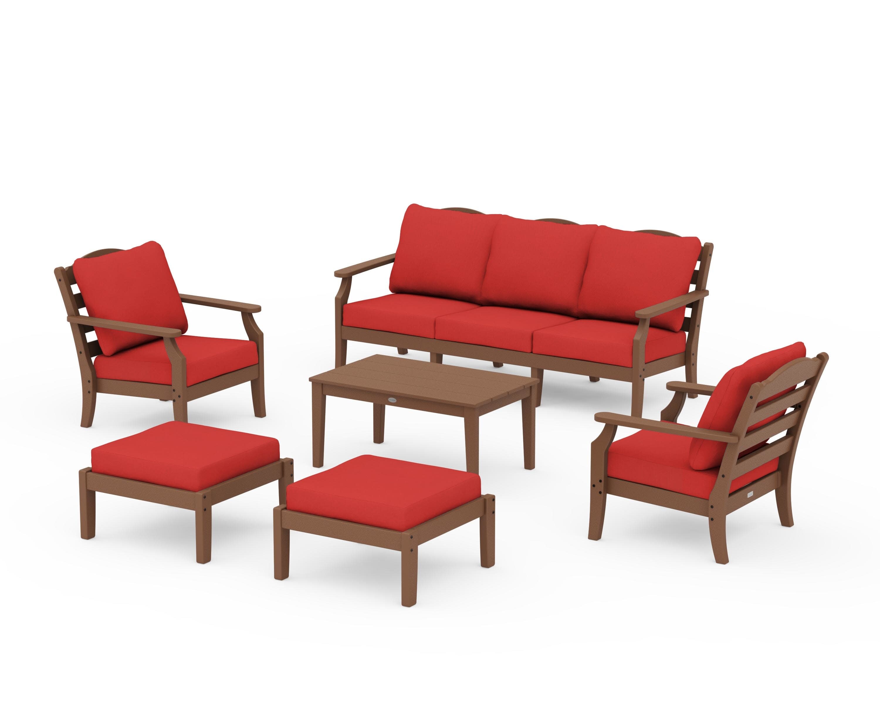 Savannah 6-Piece Lounge Sofa Set in Teak / Crimson Linen