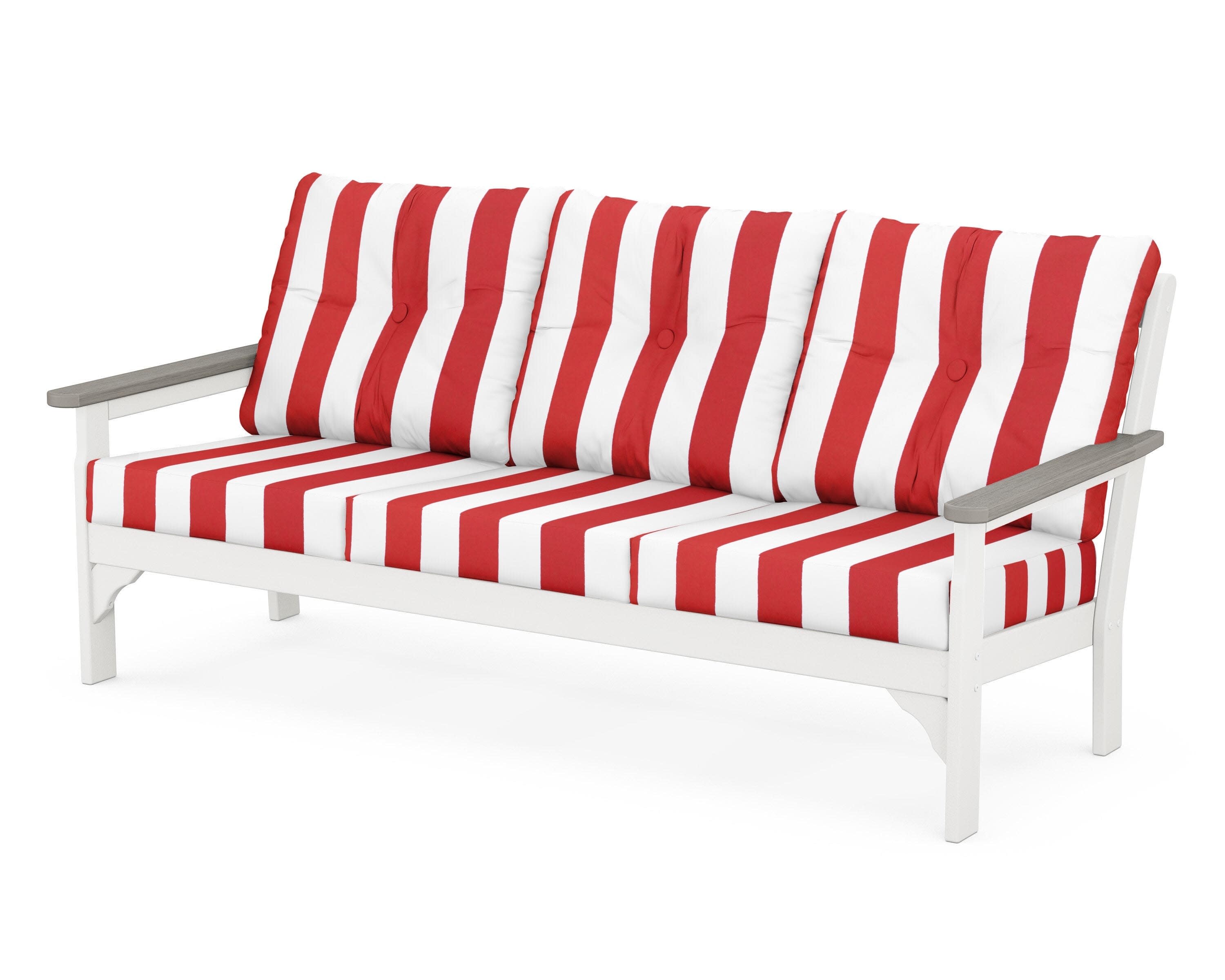 Vineyard Deep Seating Sofa in White / Driftwood / Cabana Stripe Crimson