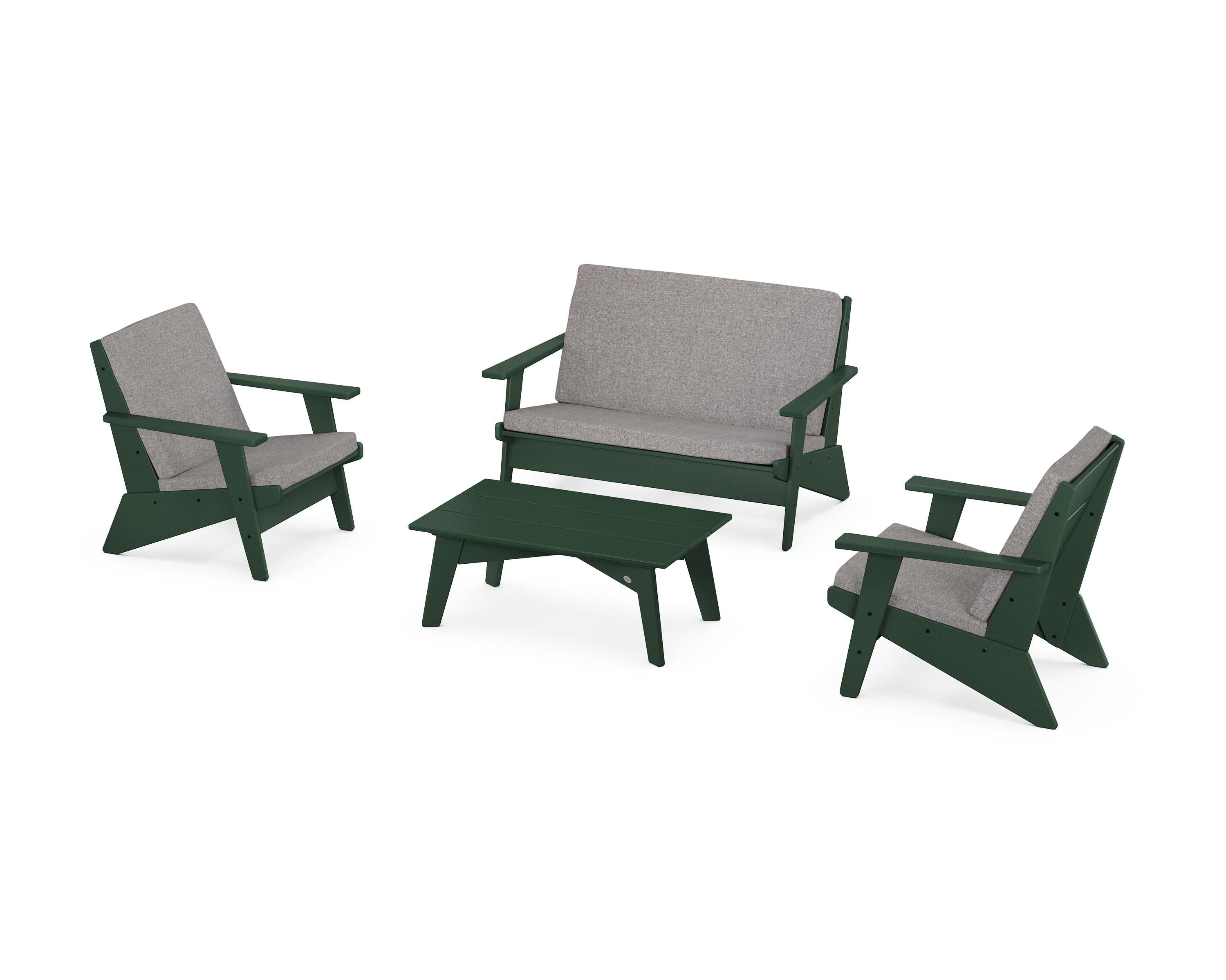 Riviera Modern Lounge 4-Piece Set in Green / Grey Mist