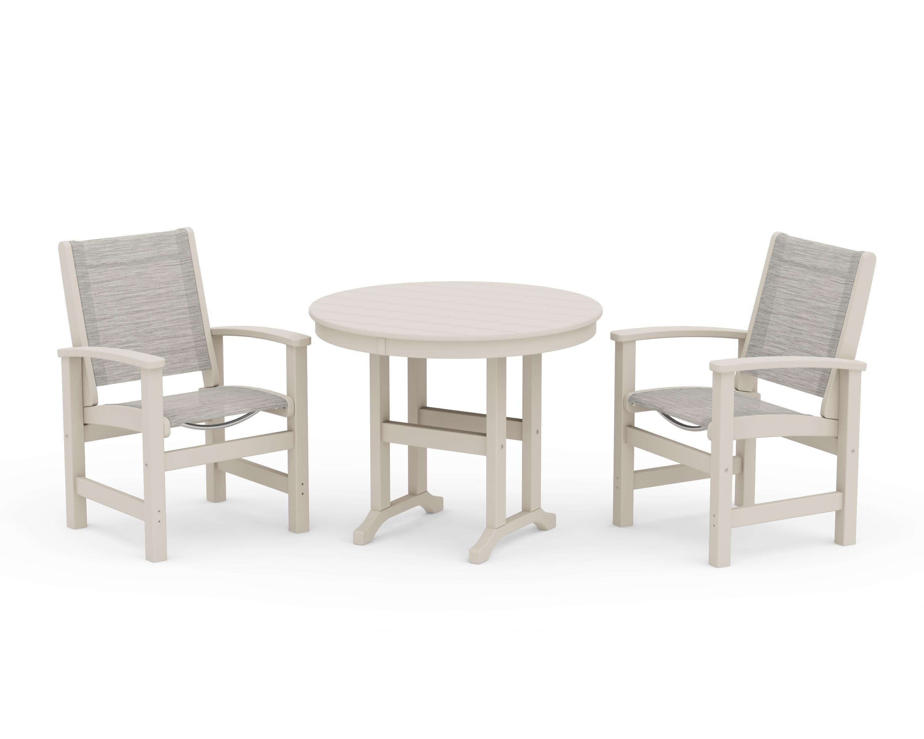 Coastal 3-Piece Round Dining Set in Sand / Birch Sling