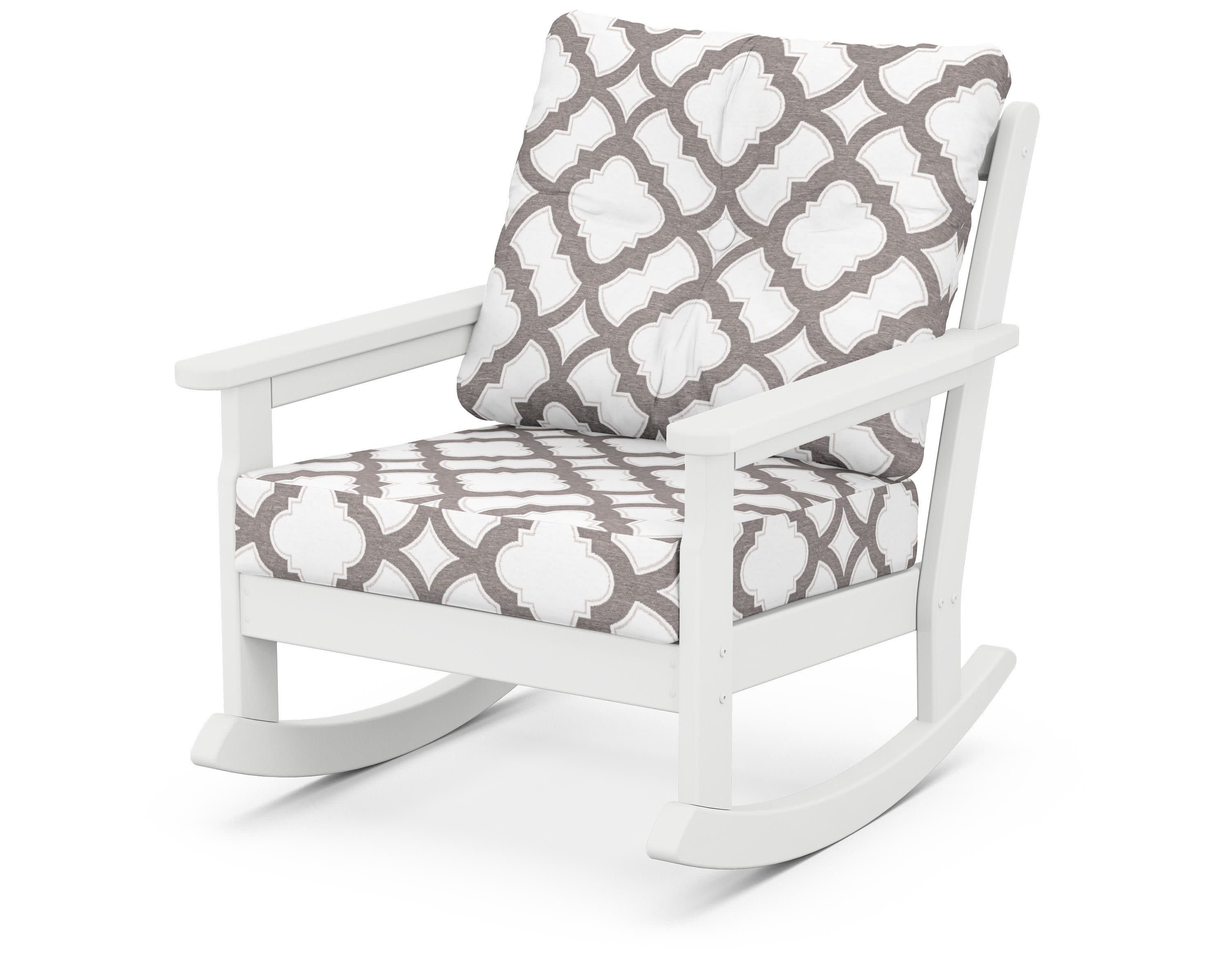 Vineyard Deep Seating Rocking Chair in White / Trellis Grey Mist