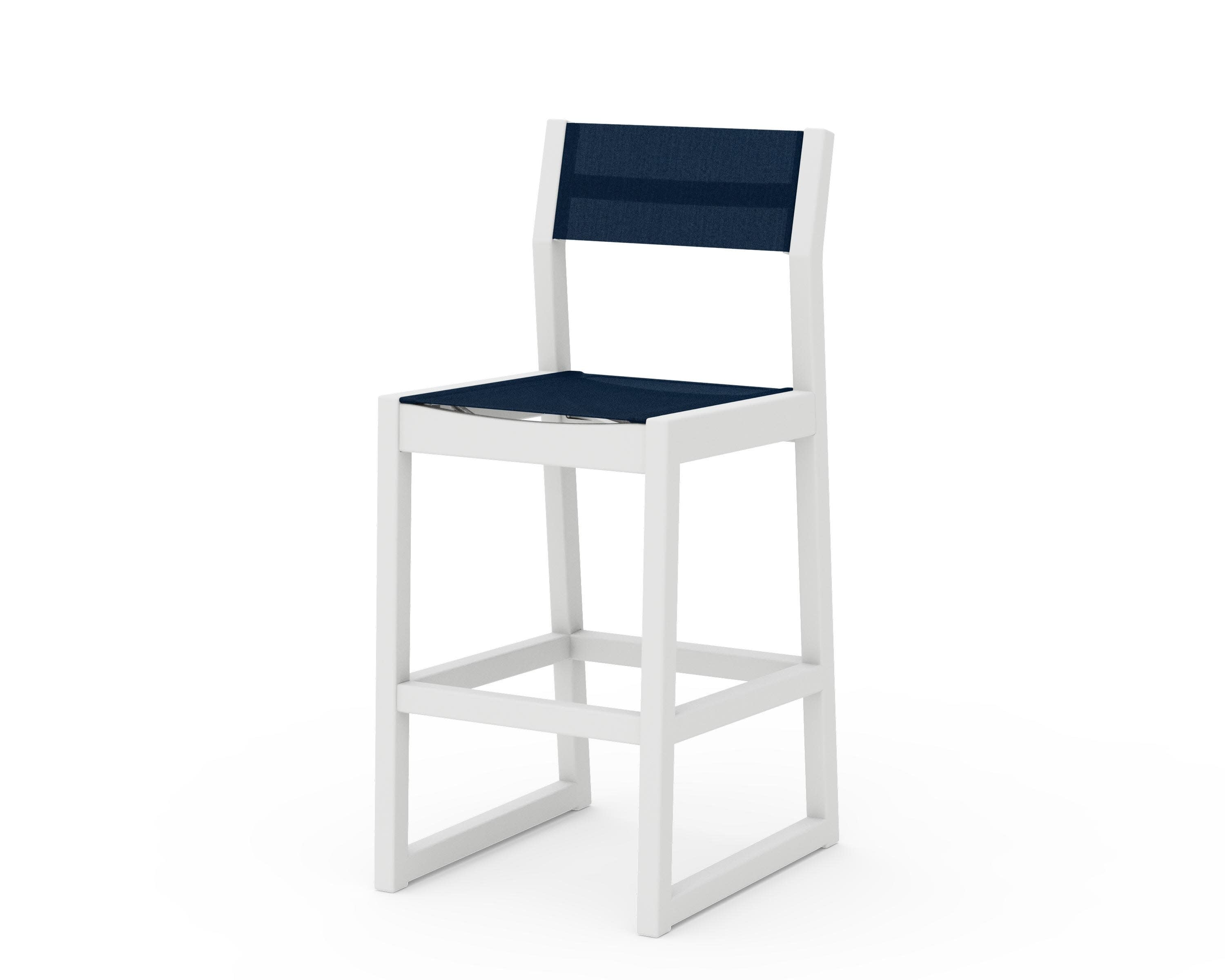 EDGE Sling Bar Side Chair in White / Navy Blue Sling