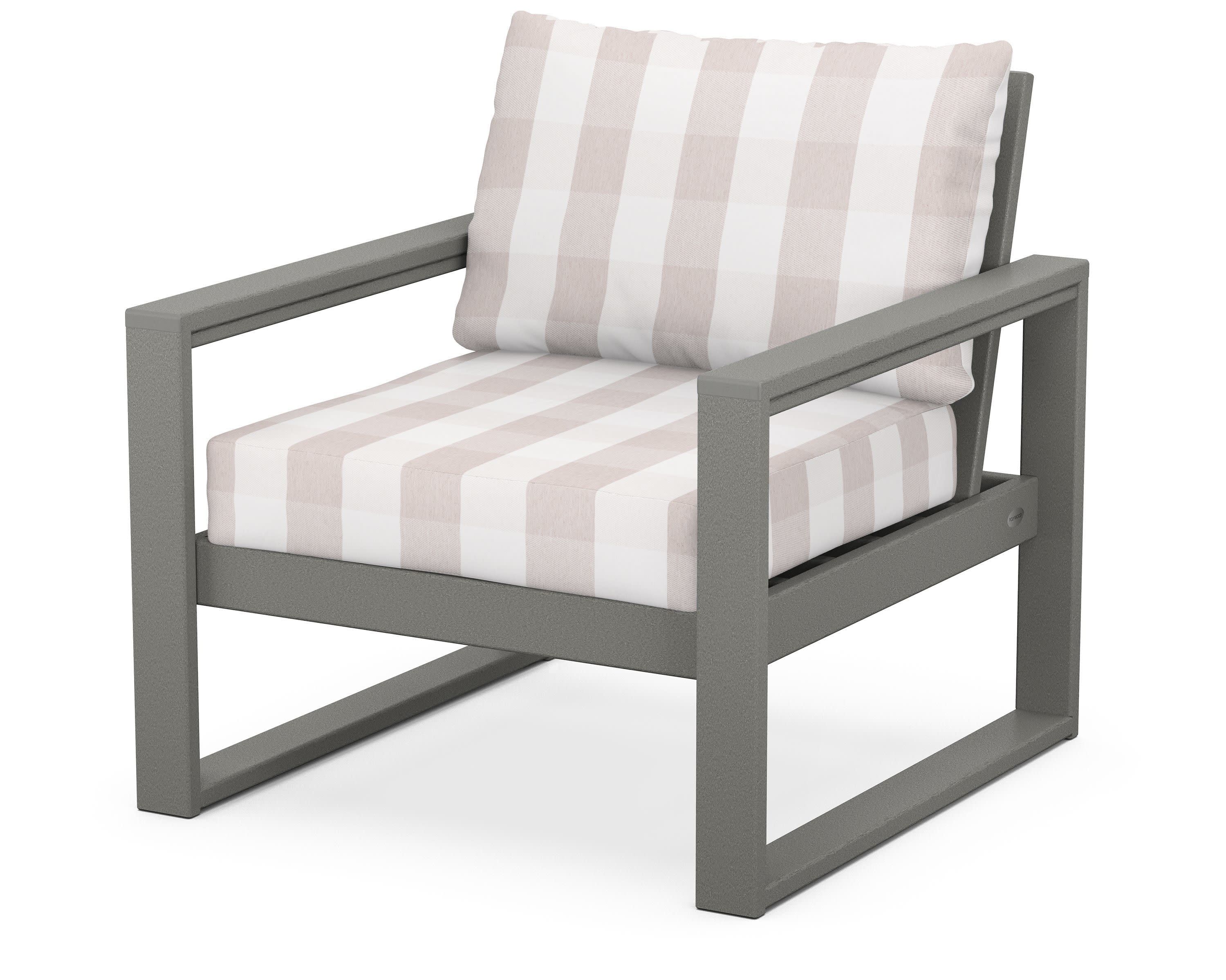 EDGE Club Chair in Slate Grey / Buffalo Plaid Dune Burlap
