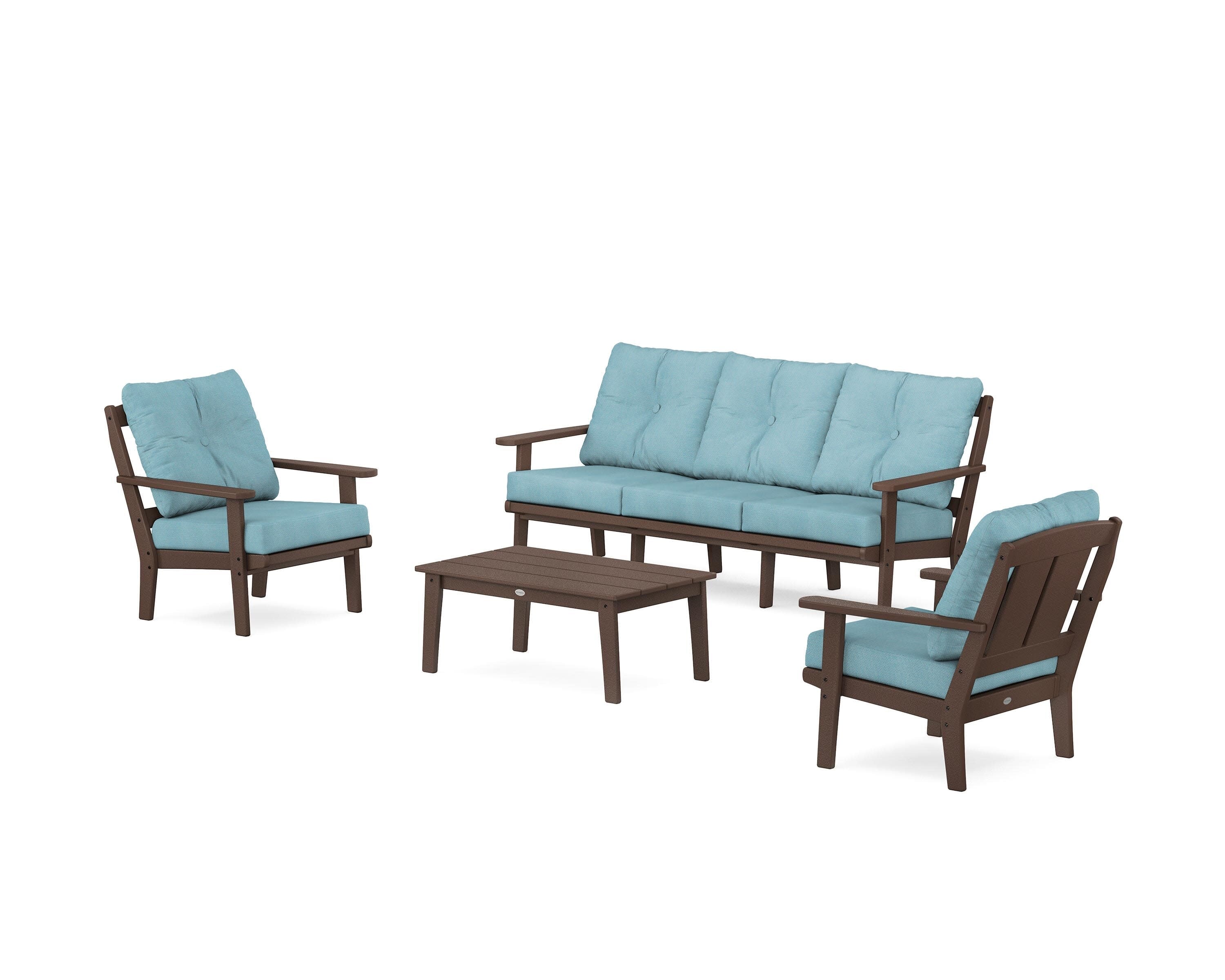 Mission 4-Piece Deep Seating Set with Sofa in Mahogany / Lattice Sky Blue