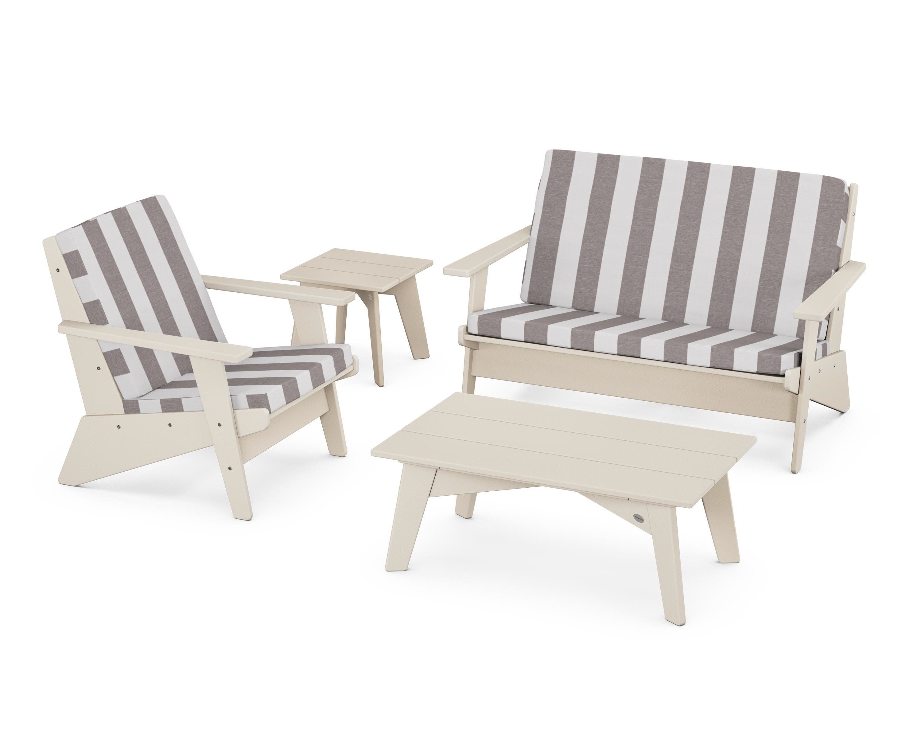 Riviera Modern Lounge 4-Piece Set in Sand / Cabana Stripe Grey Mist