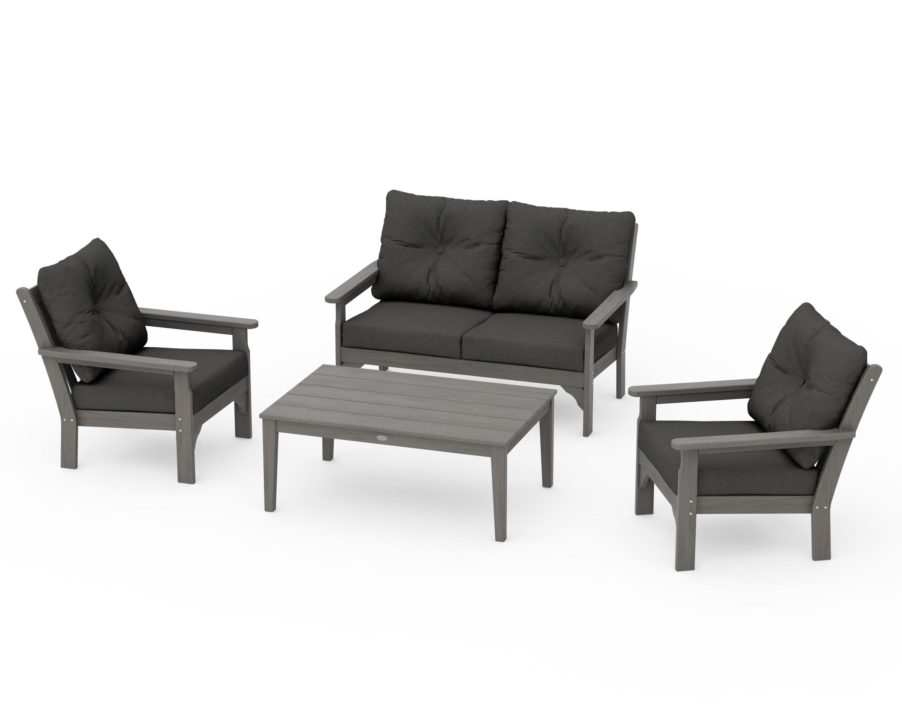 Vineyard 4-Piece Deep Seating Set in Driftwood / Spectrum Carbon