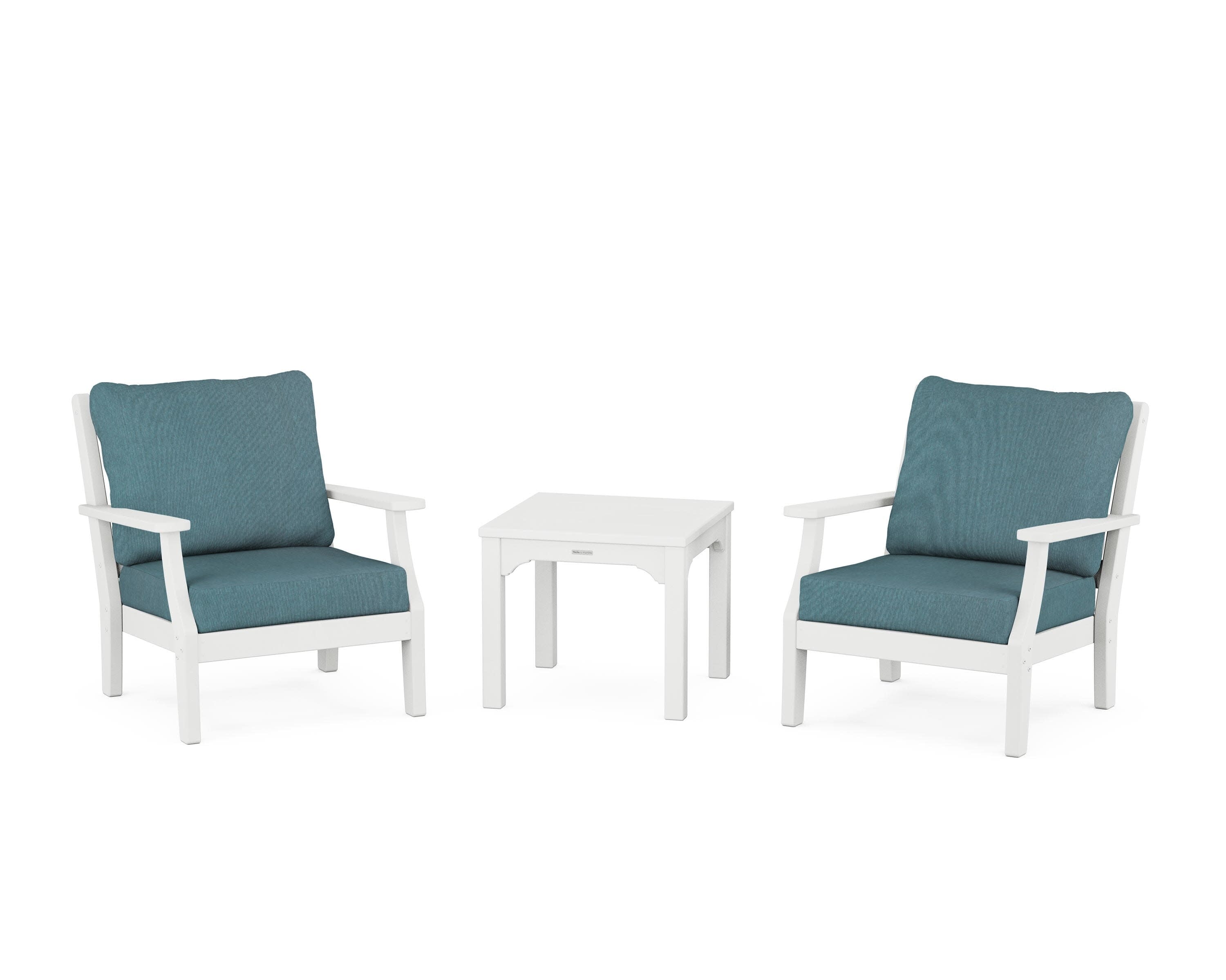 Chinoiserie 3-Piece Deep Seating Set in White / Ocean Teal