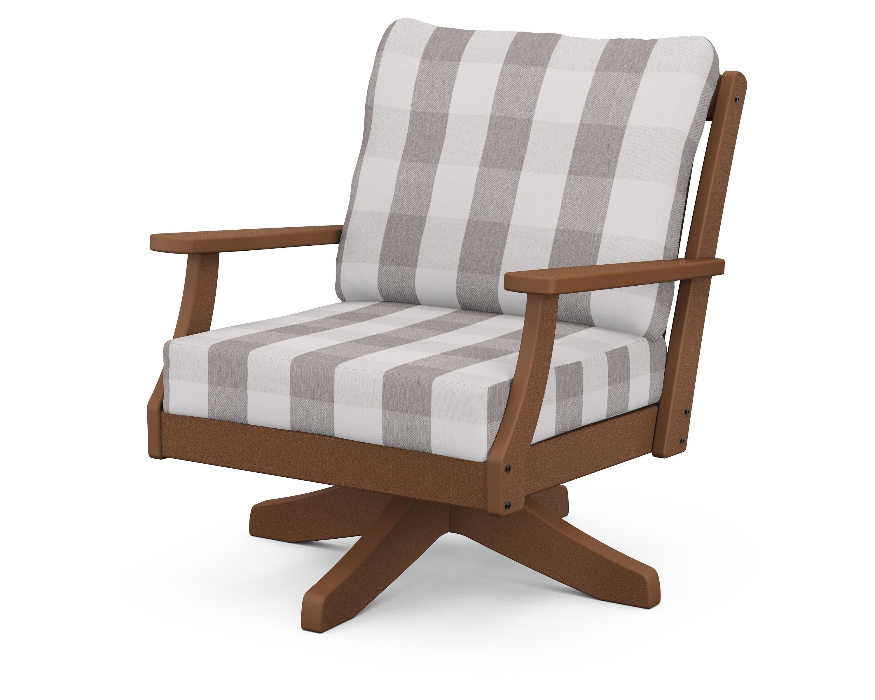 Braxton Deep Seating Swivel Chair in Teak / Buffalo Plaid Grey Mist