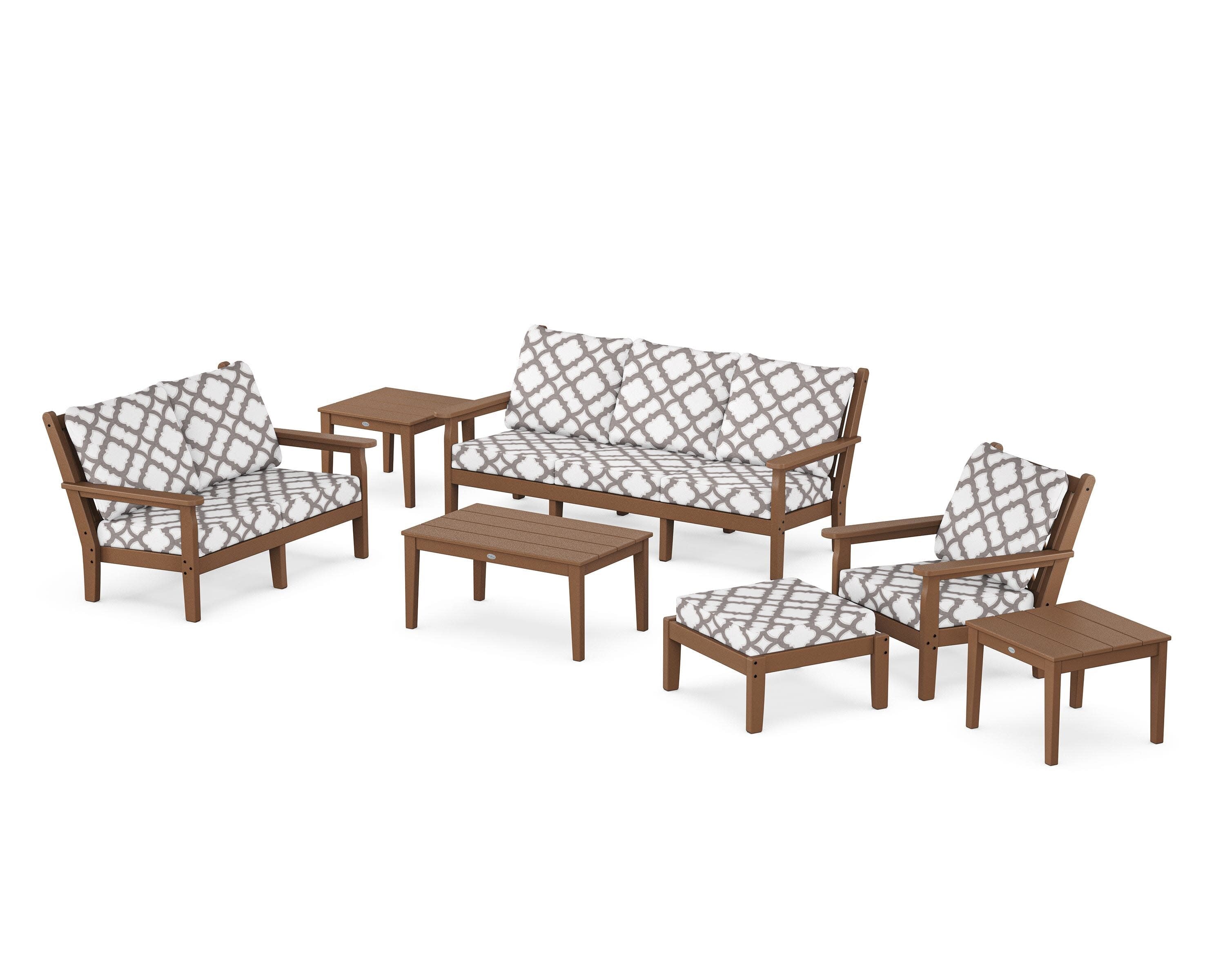 Chippendale 7-Piece Deep Seating Set in Teak / Trellis Grey Mist