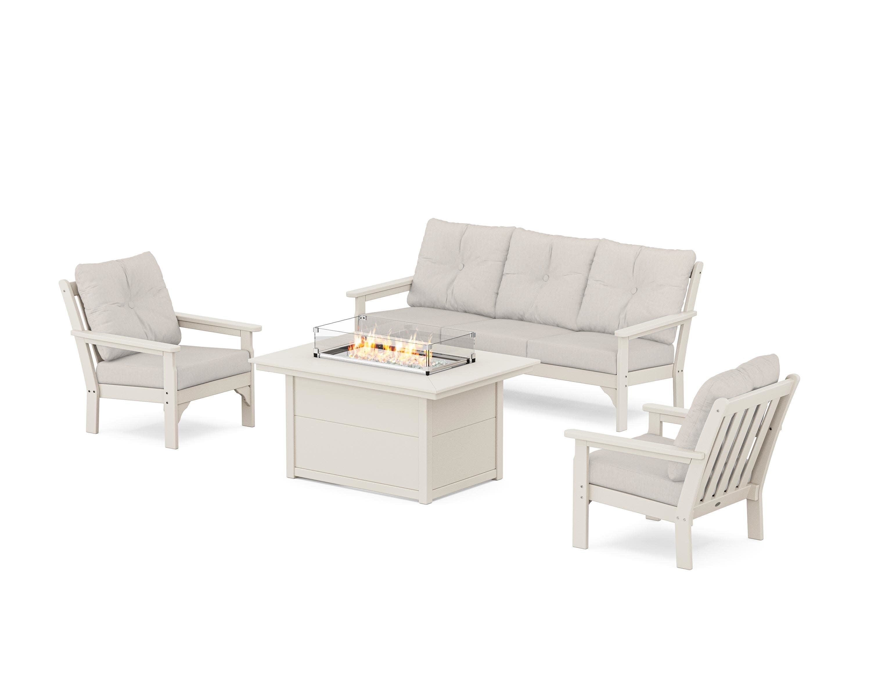 Vineyard Deep Seating Fire Pit Table Set in Sand / Cast Ash