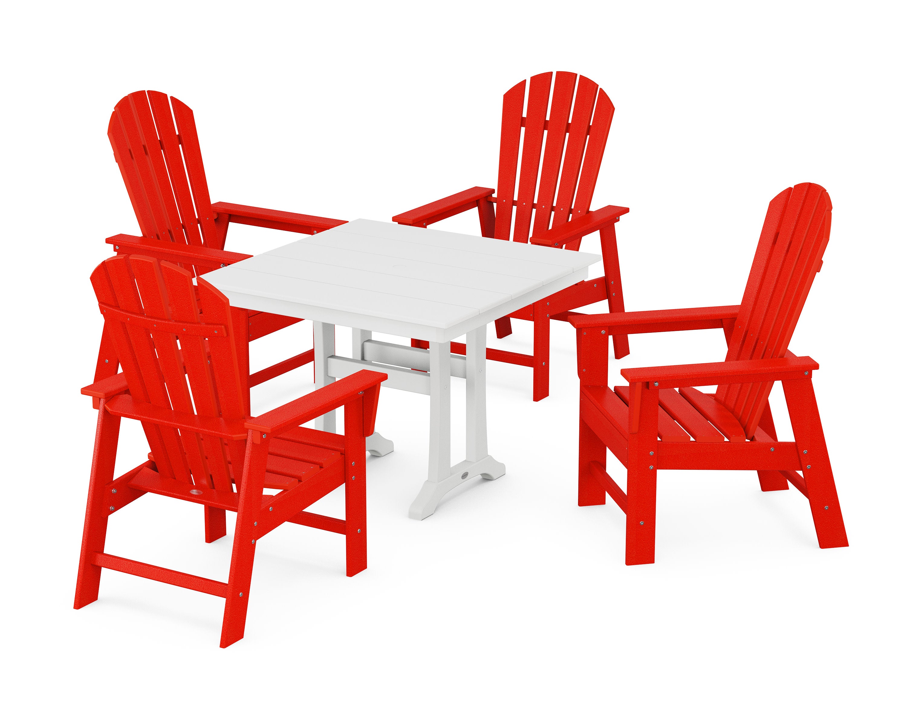 South Beach 5-Piece Farmhouse Dining Set With Trestle Legs in Sunset Red / White