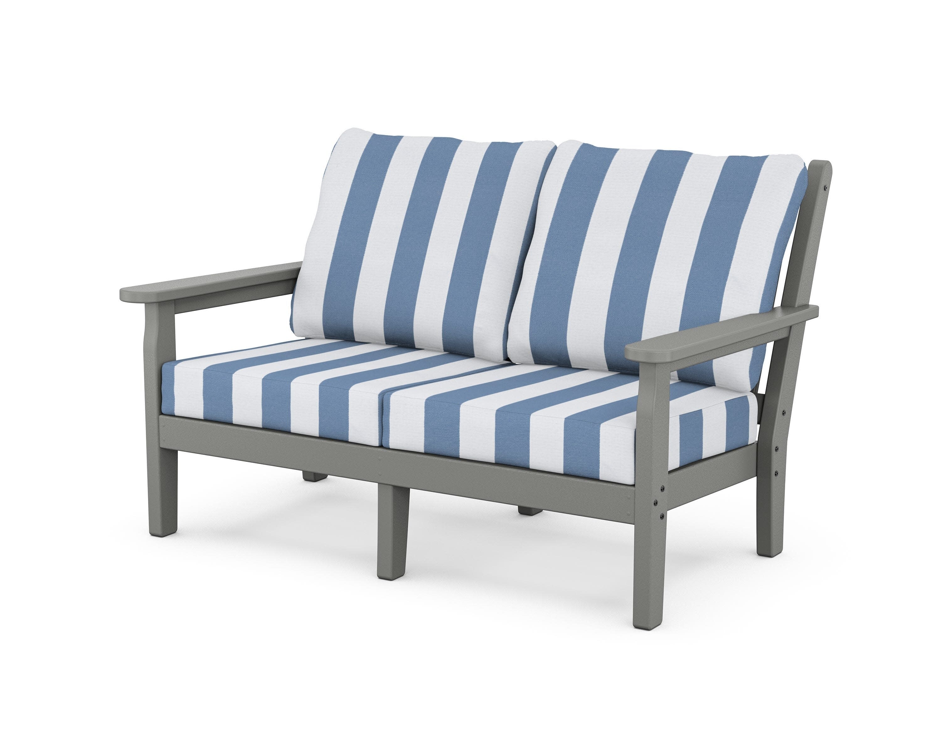 Chippendale Deep Seating Loveseat in Slate Grey / Cabana Stripe Sky Blue