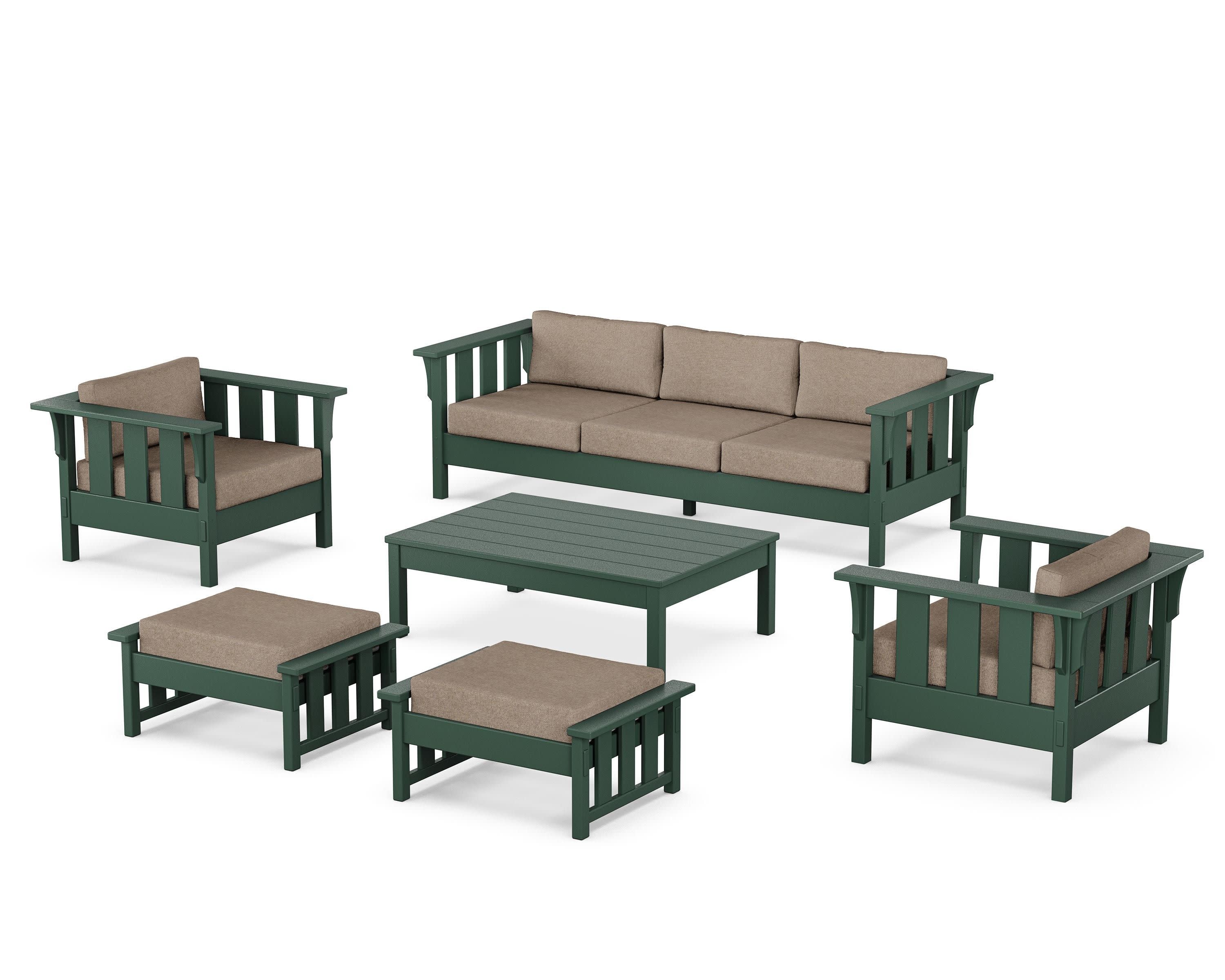 Acadia 6-Piece Lounge Sofa Set in Green / Spiced Burlap