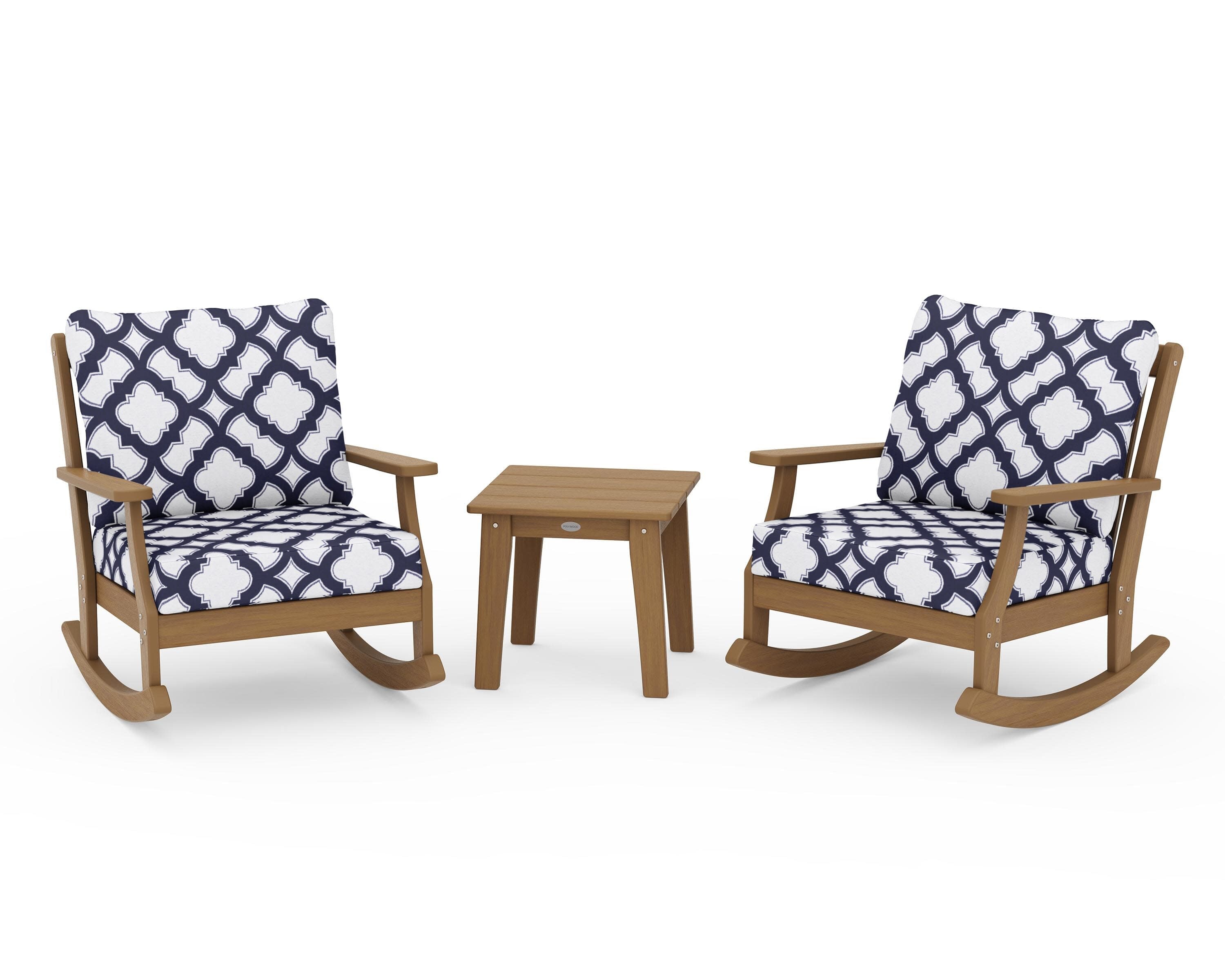 Braxton 3-Piece Deep Seating Rocker Set in Natural / Trellis Navy
