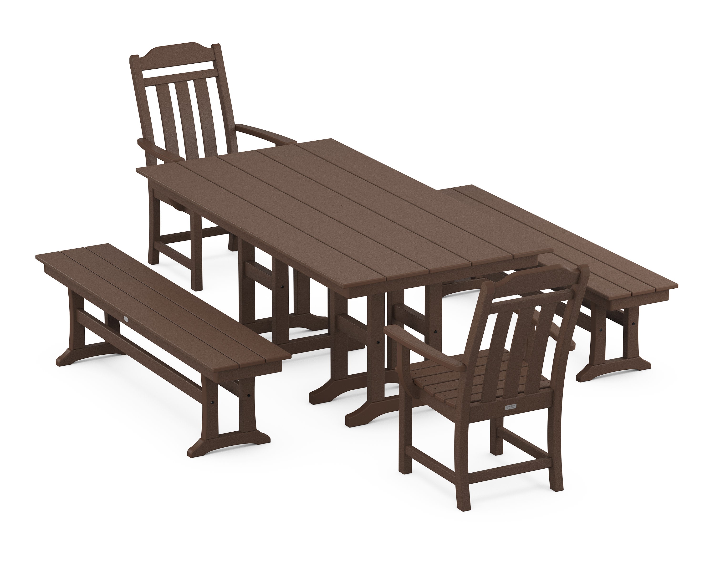 Cottage 5-Piece Farmhouse Dining Set with Benches in Mahogany