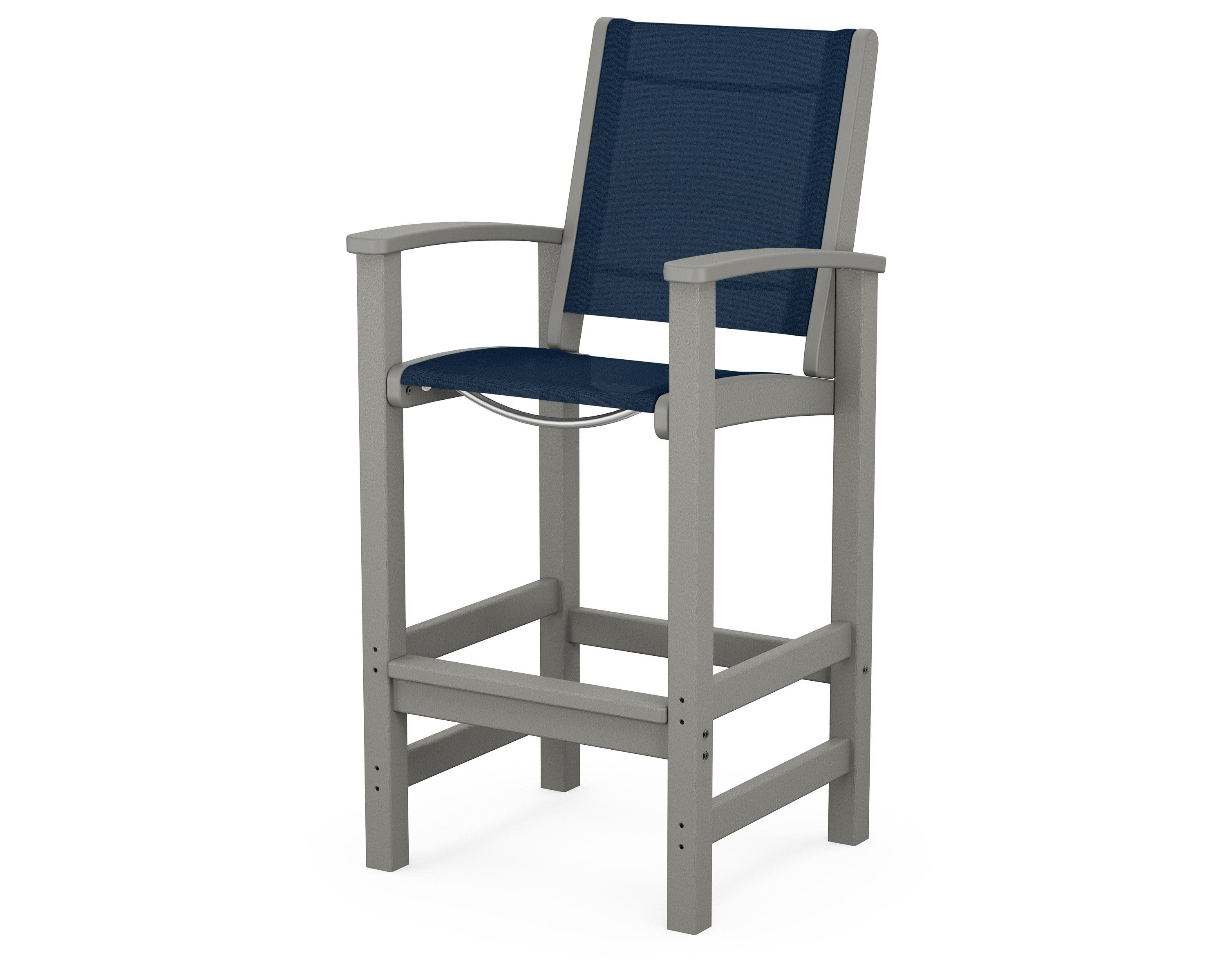 Coastal Bar Chair in Slate Grey / Navy Blue Sling