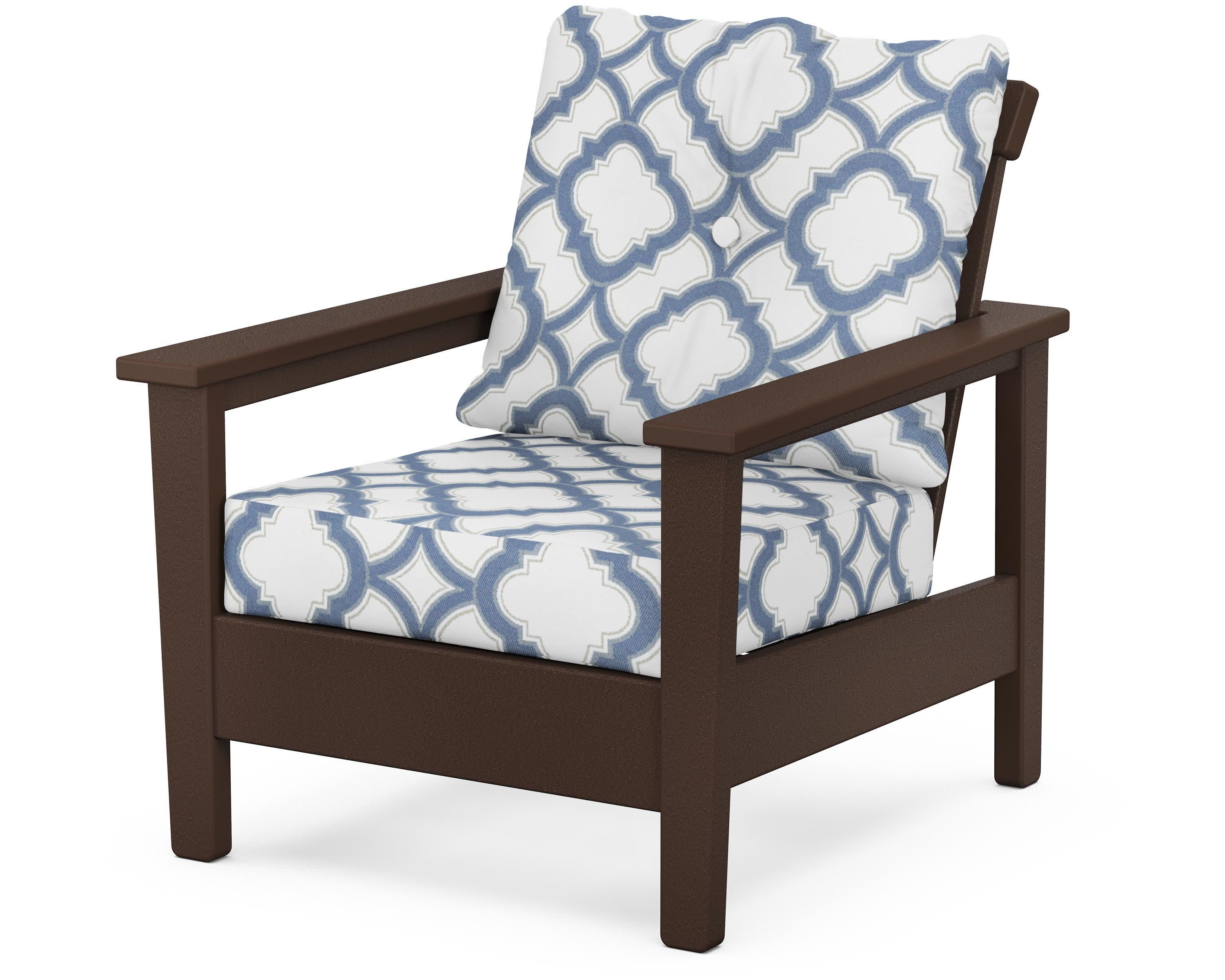 Prescott Deep Seating Chair in Mahogany / Trellis Sky Blue