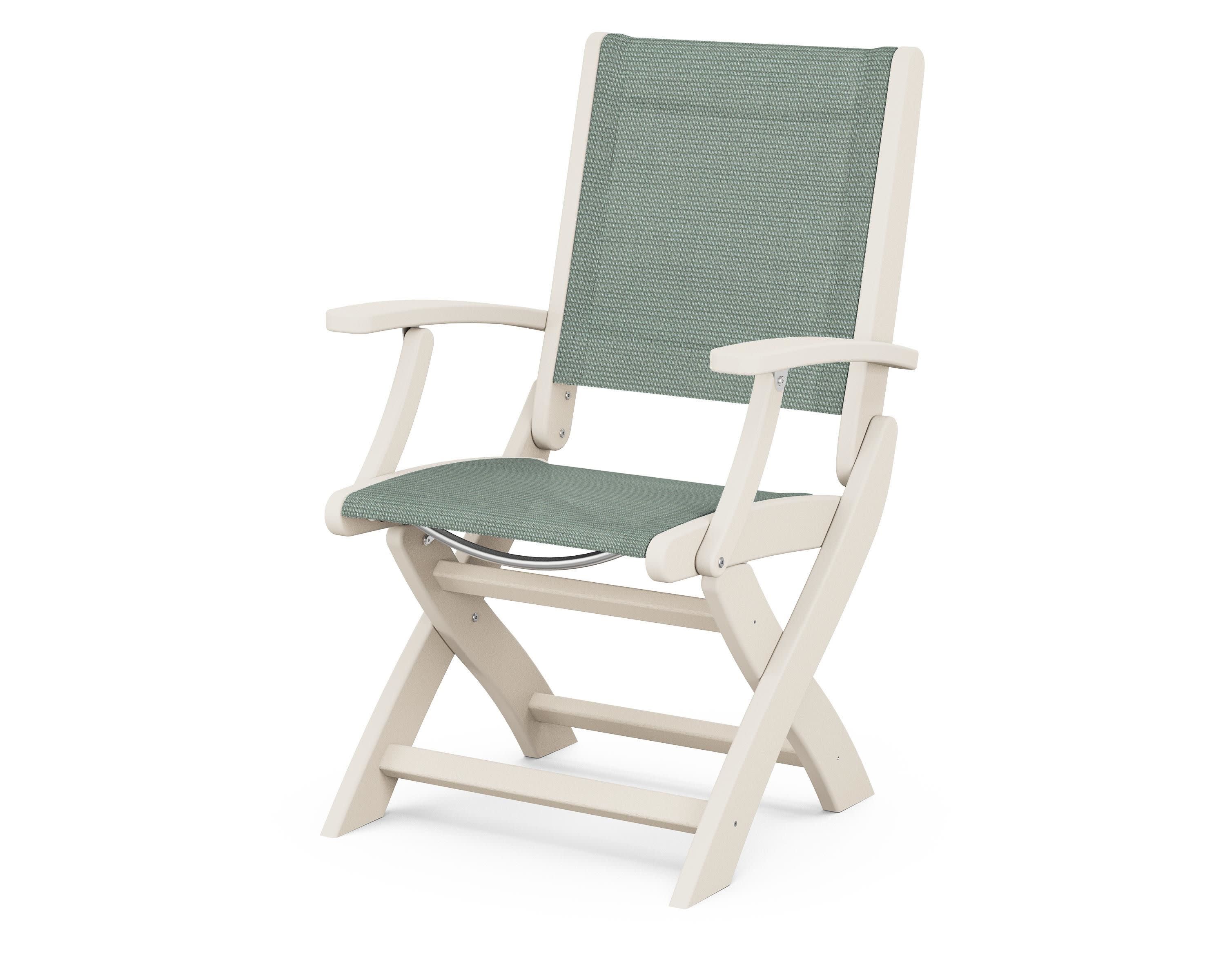 Coastal Folding Chair in Sand / Dupioni Sea Mist Sling