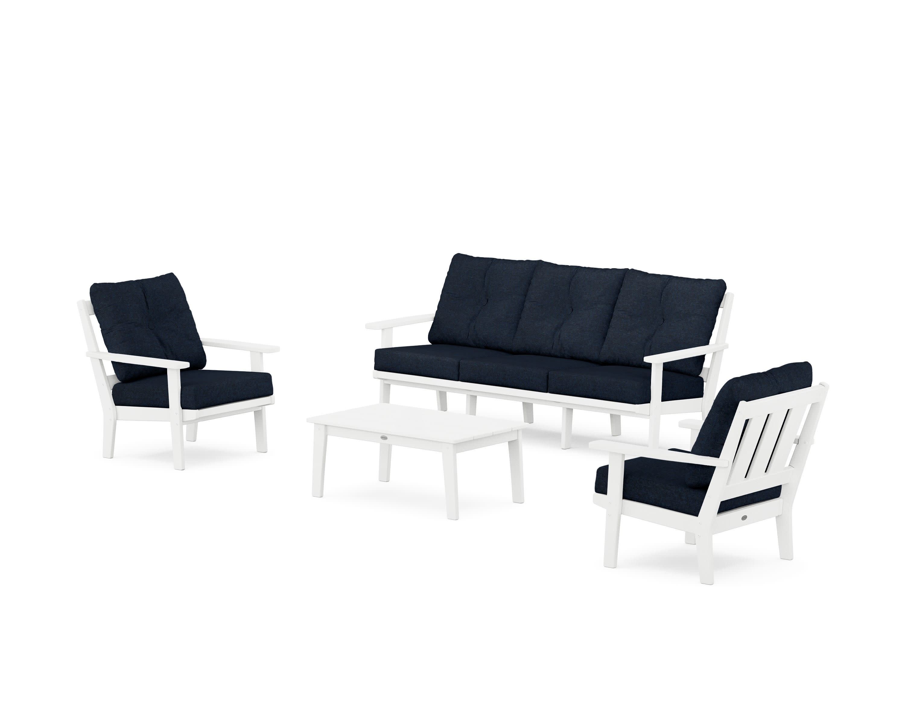 Oxford 4-Piece Deep Seating Set with Sofa in White / Marine Indigo