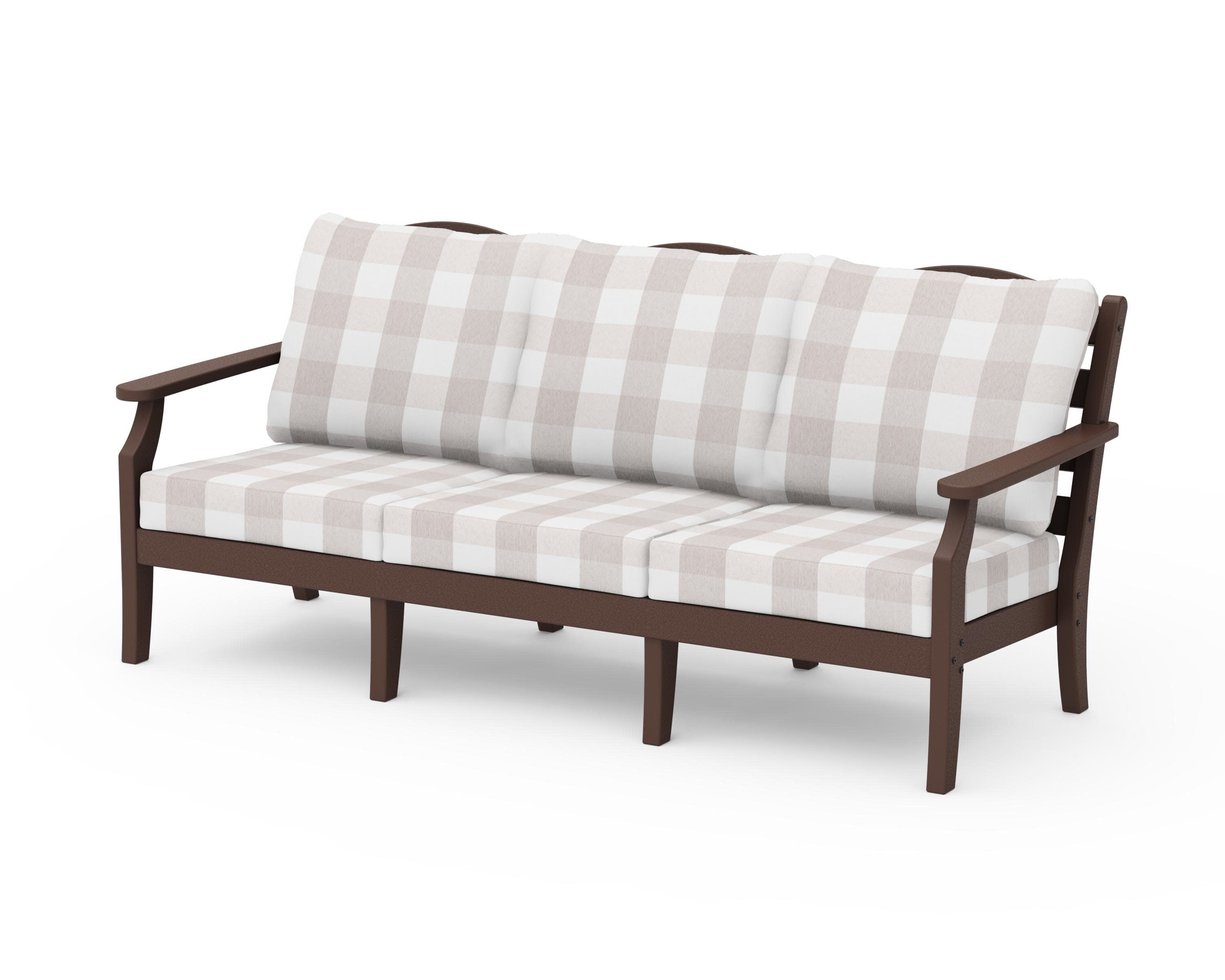 Savannah Deep Seating Sofa in Mahogany / Buffalo Plaid Dune Burlap
