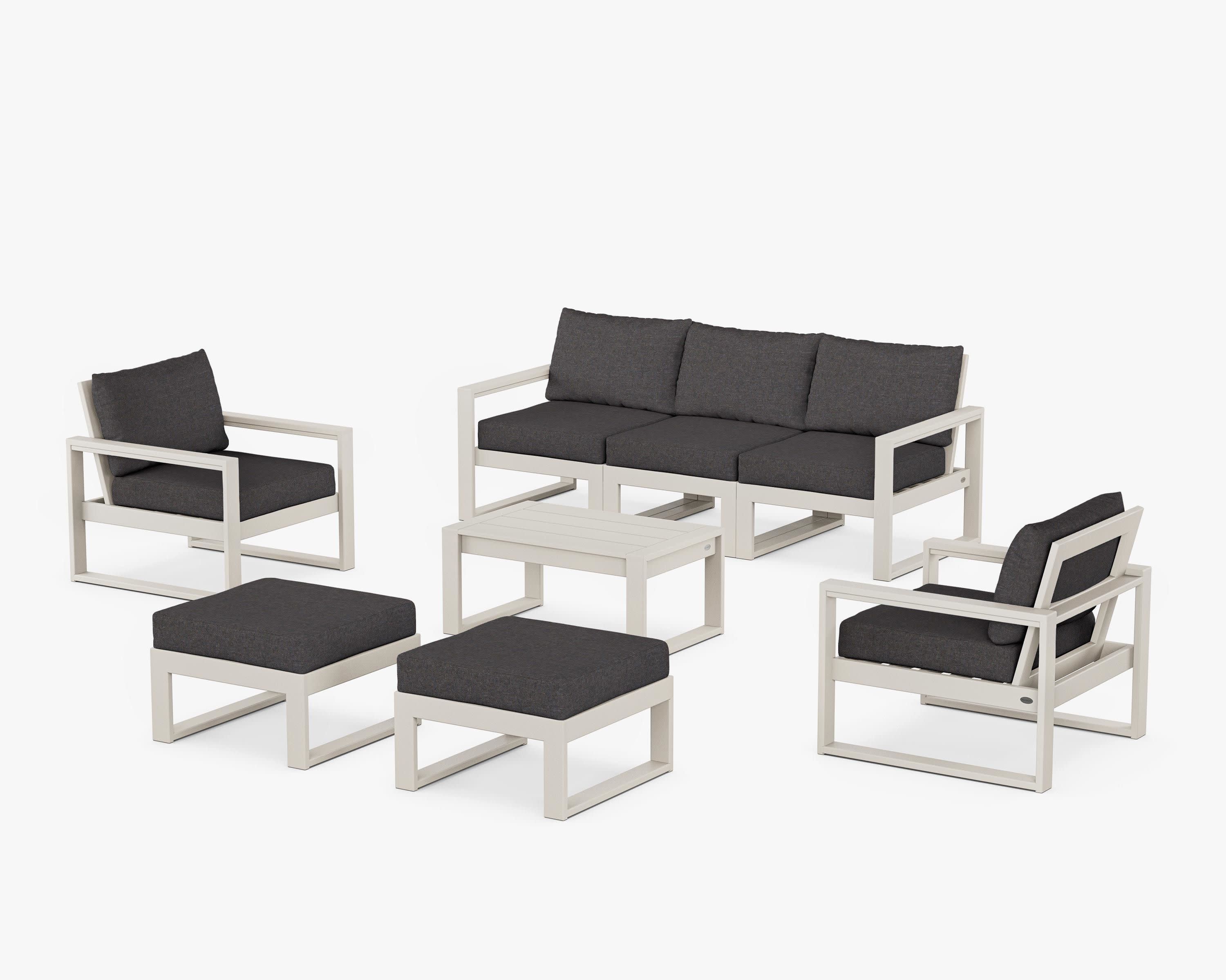 EDGE Sectional 8-Piece Lounge Sofa Set in Sand / Ash Charcoal