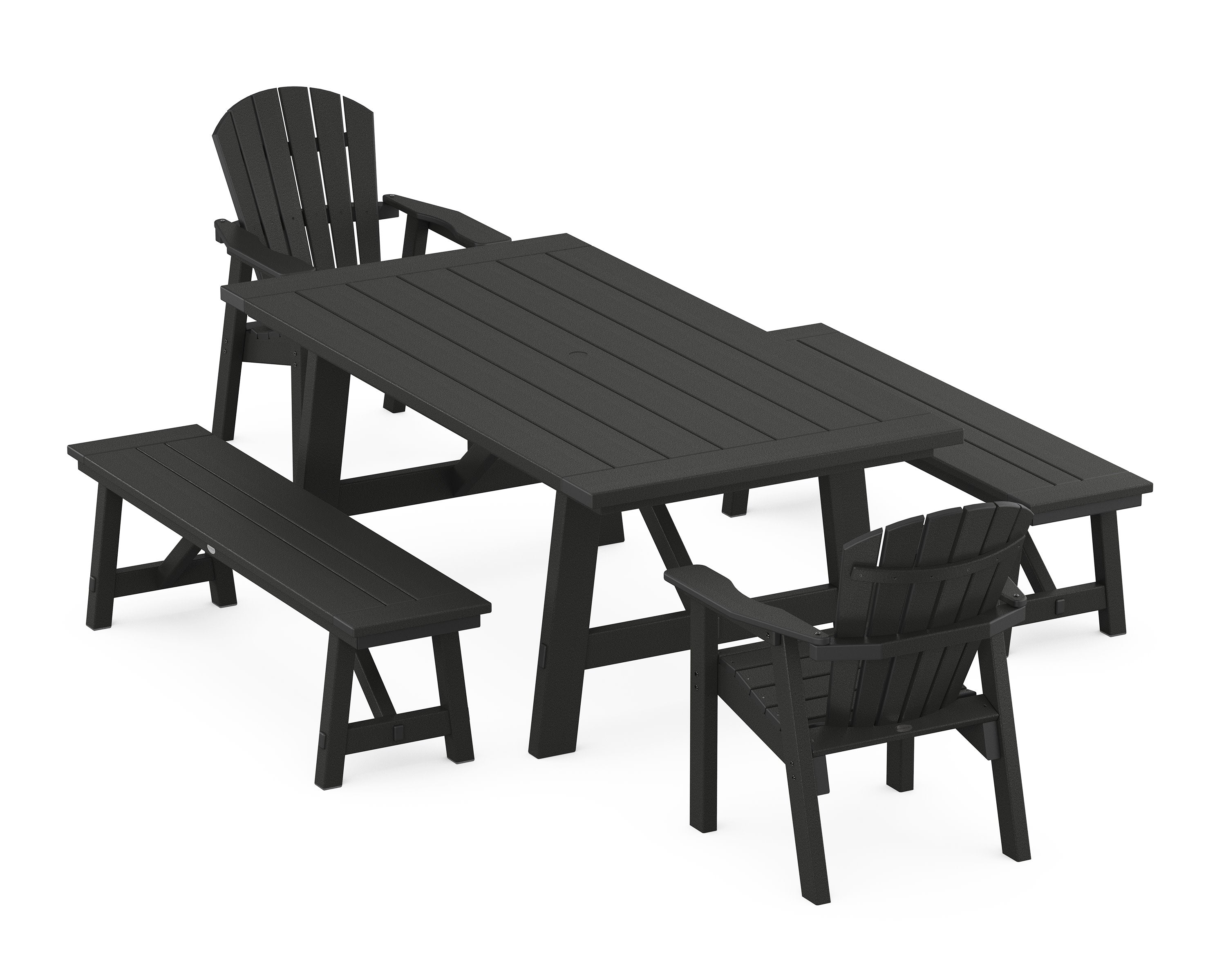 Seashell 5-Piece Rustic Farmhouse Dining Set With Benches in Black