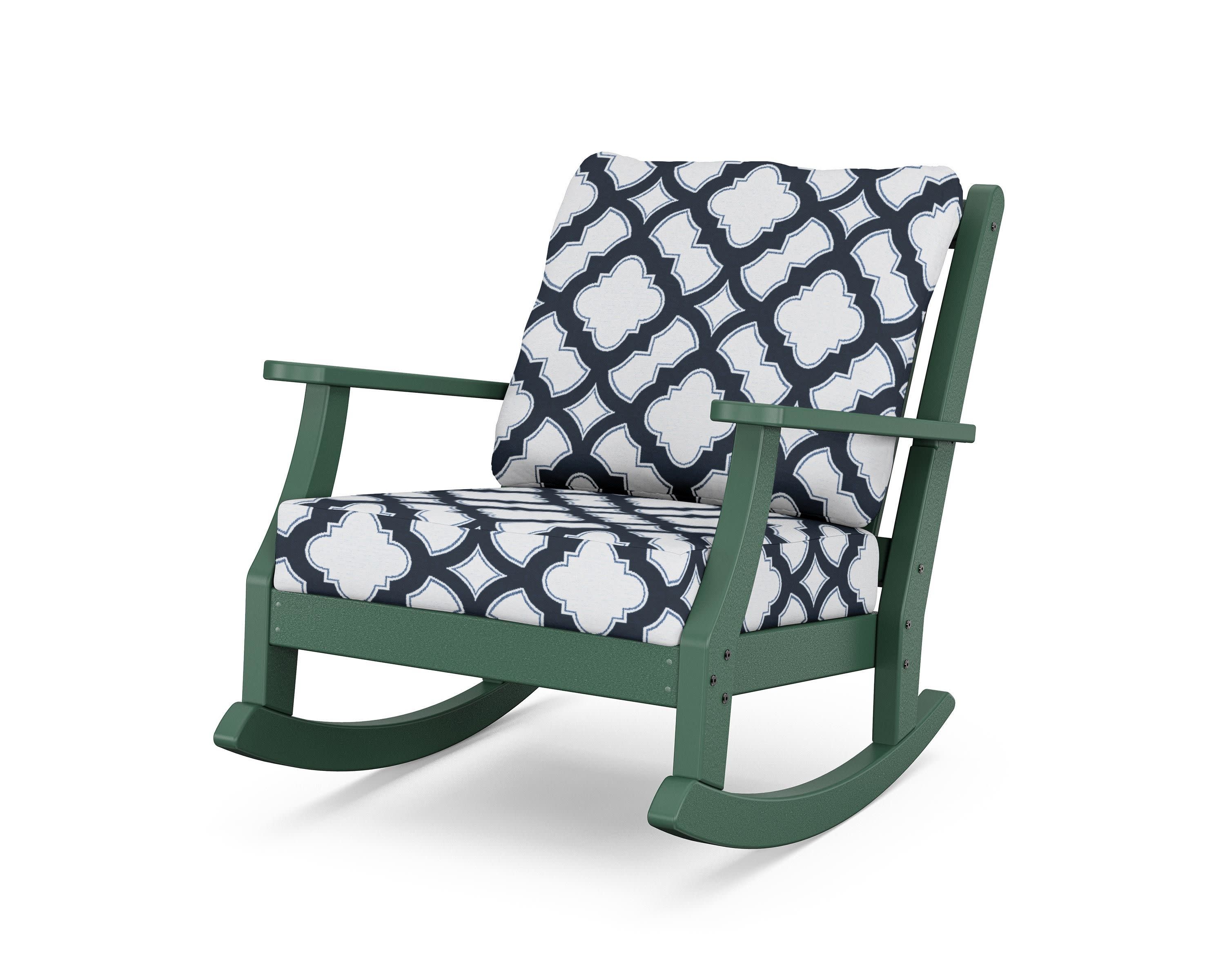 Wovendale Deep Seating Rocking Chair in Green / Trellis Marine Indigo