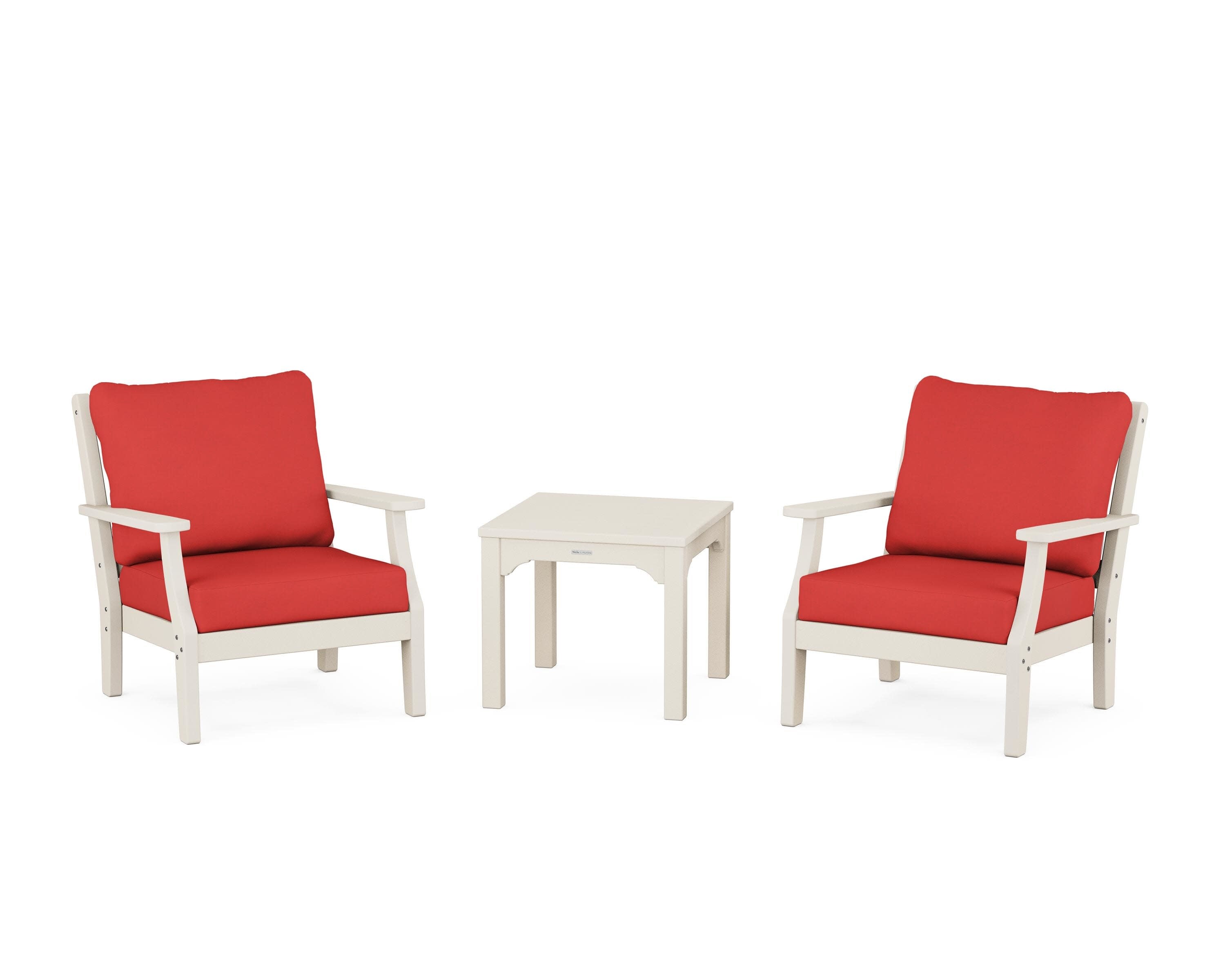 Chinoiserie 3-Piece Deep Seating Set in Sand / Crimson Linen