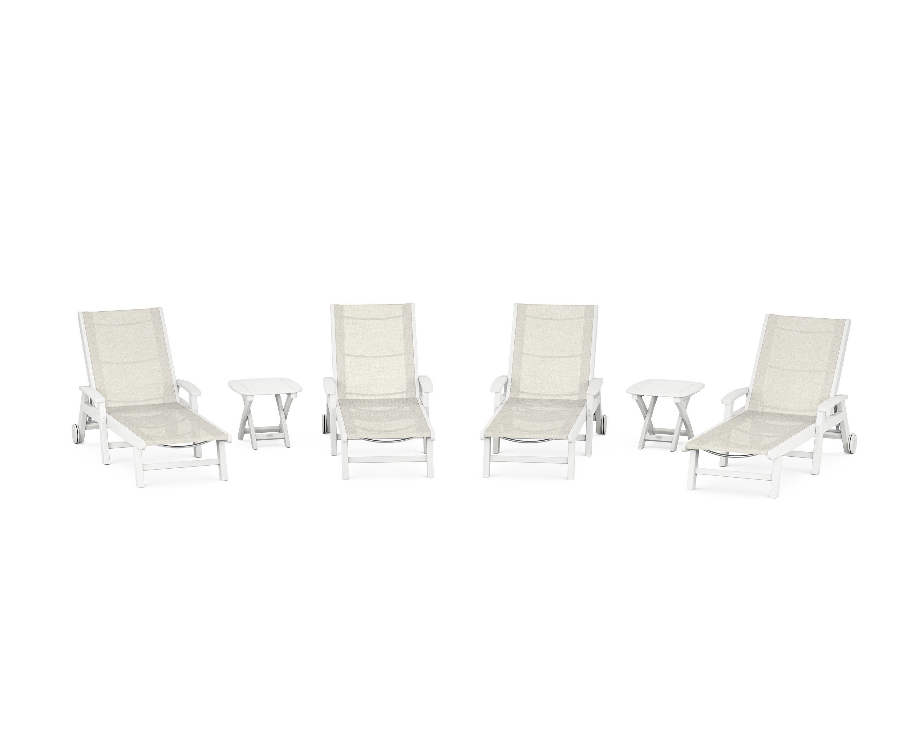Coastal Chaise 6-Piece Set with Wheels in White / Parchment Sling