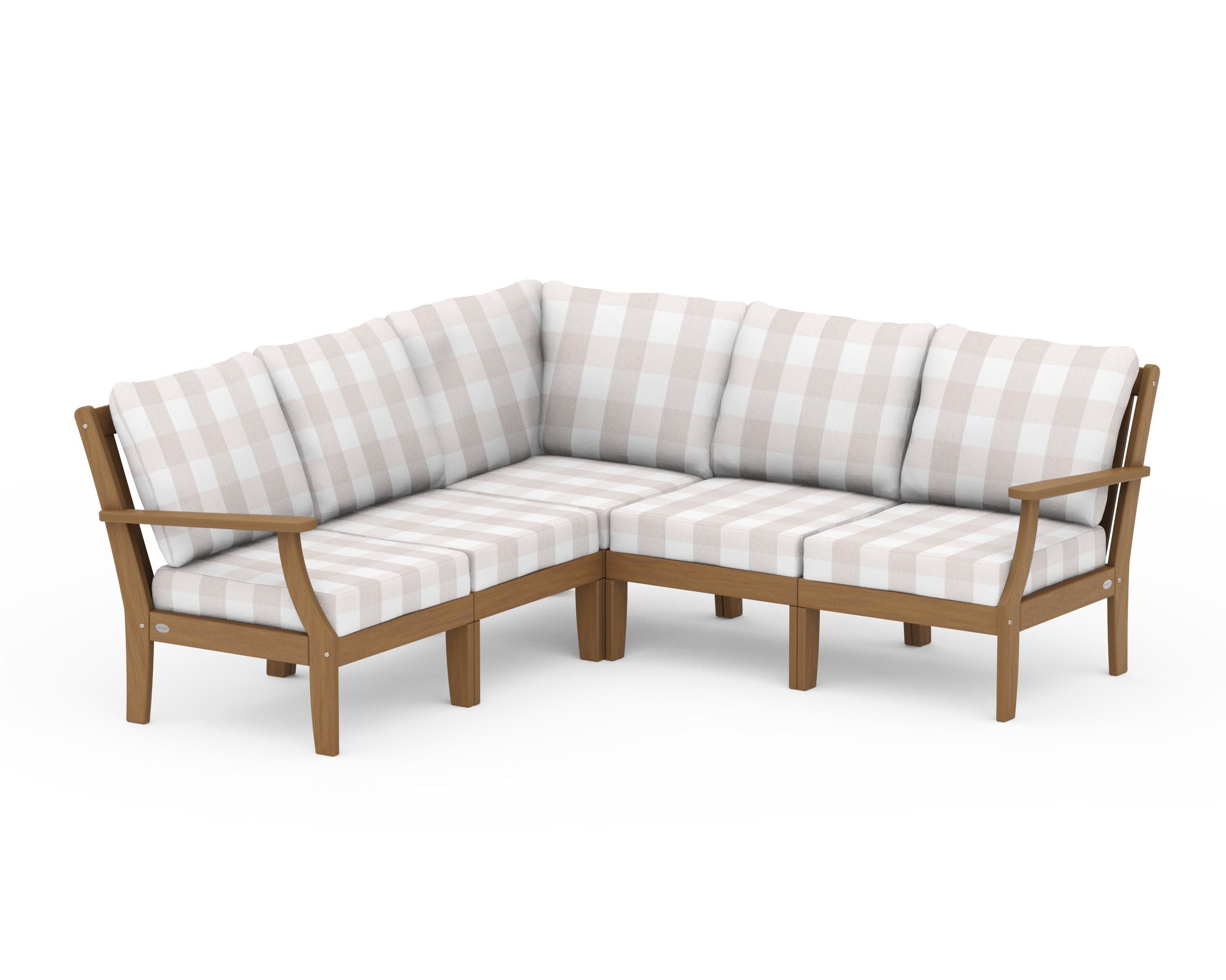 Braxton Modular 5-Piece Deep Seating Set in Natural / Buffalo Plaid Dune Burlap