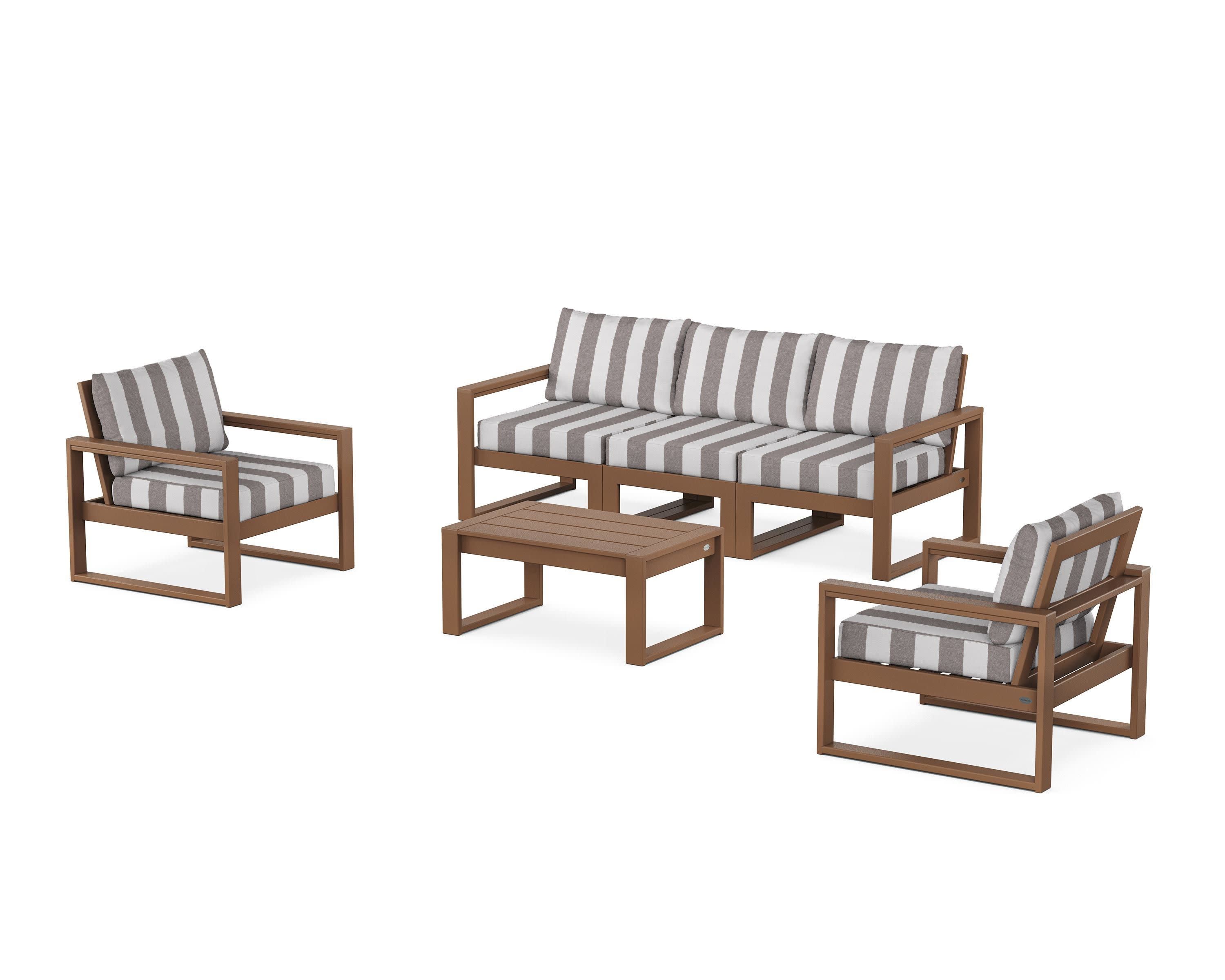 EDGE Sectional 4-Piece Deep Seating Set with Sofa in Teak / Cabana Stripe Grey Mist