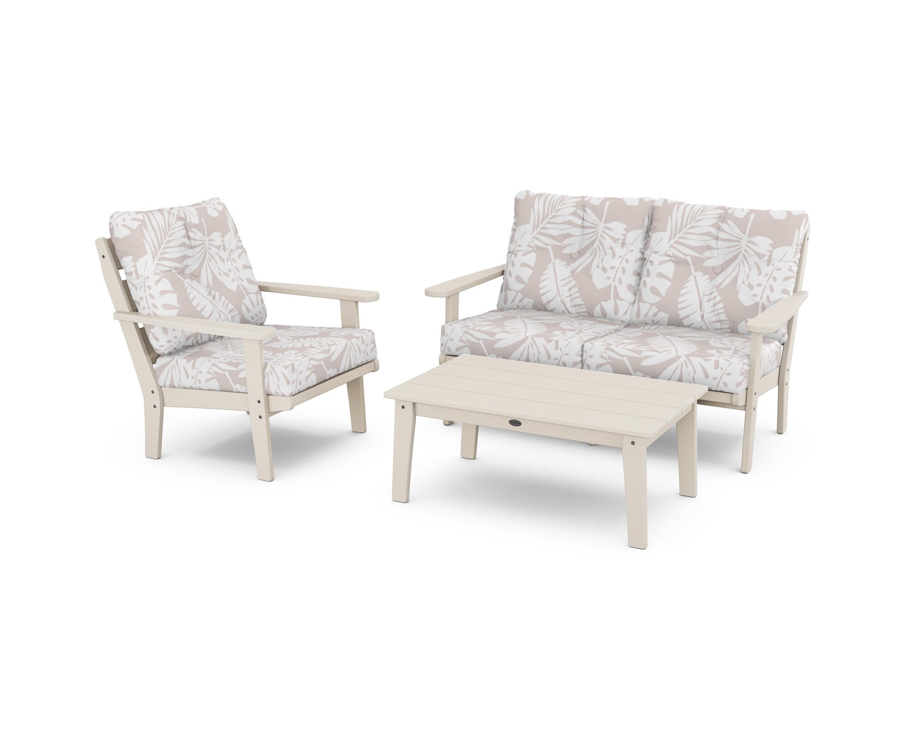 Lakeside 3-Piece Deep Seating Set in Sand / Leaf Dune Burlap